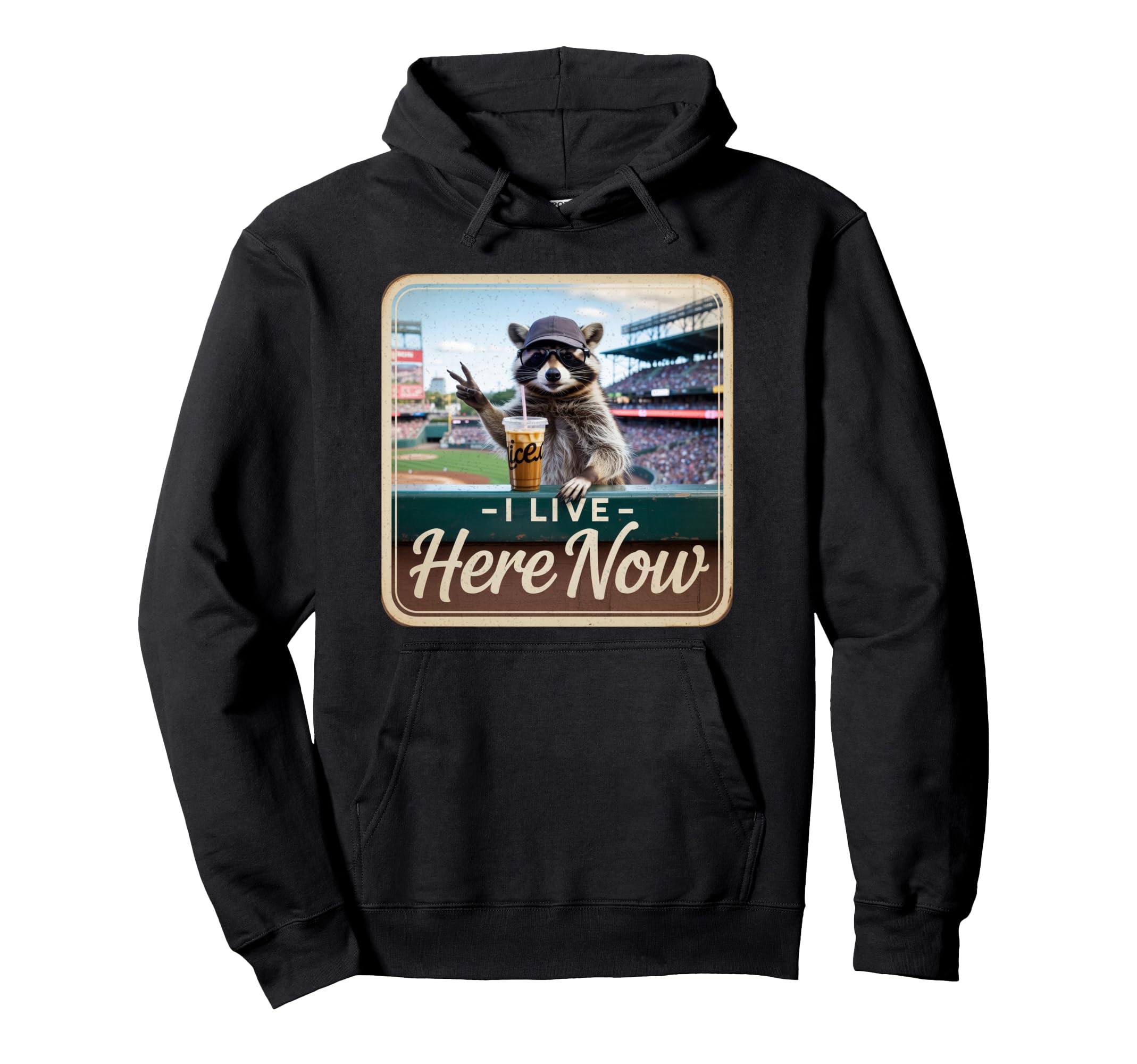 I Live Here Now Raccoon Drinking Coffee Hoodie - Streetwear Style Unisex - T-Shirt, Sweatshirt, Hoodie