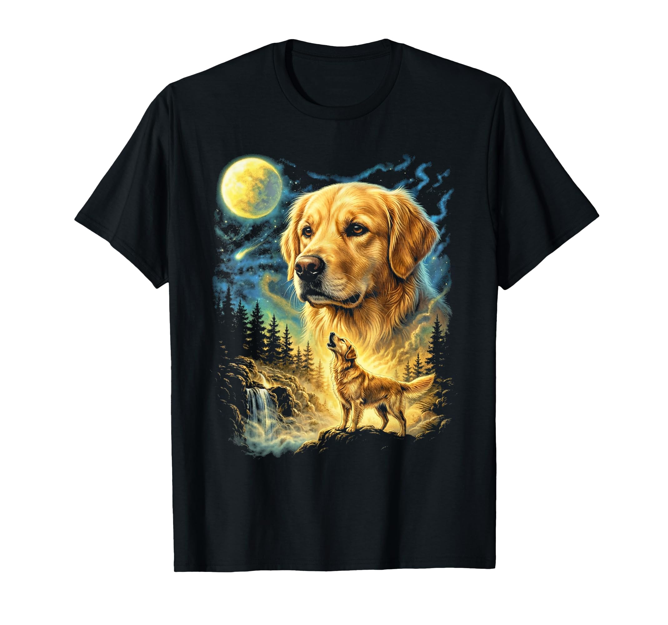 Golden Retriever Howling To Moon Meme T-Shirt - Custom Art Print Unisex - T-Shirt, Sweatshirt, Hoodie