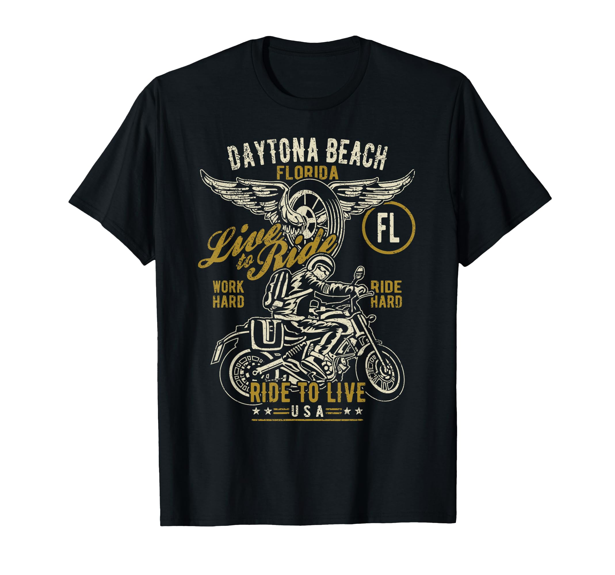 Daytona Beach Florida Usa Motorcycle T-Shirt - Trendy Graphic Unisex - T-Shirt, Sweatshirt, Hoodie