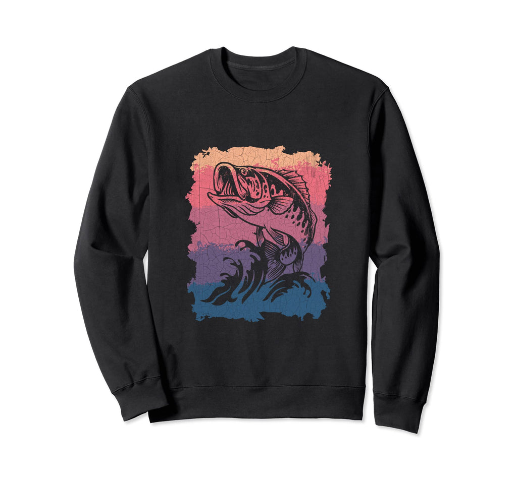 Bass Fishing Distressed Fishermen Sweatshirt - Minimalist Print Unisex - T-Shirt, Sweatshirt, Hoodie