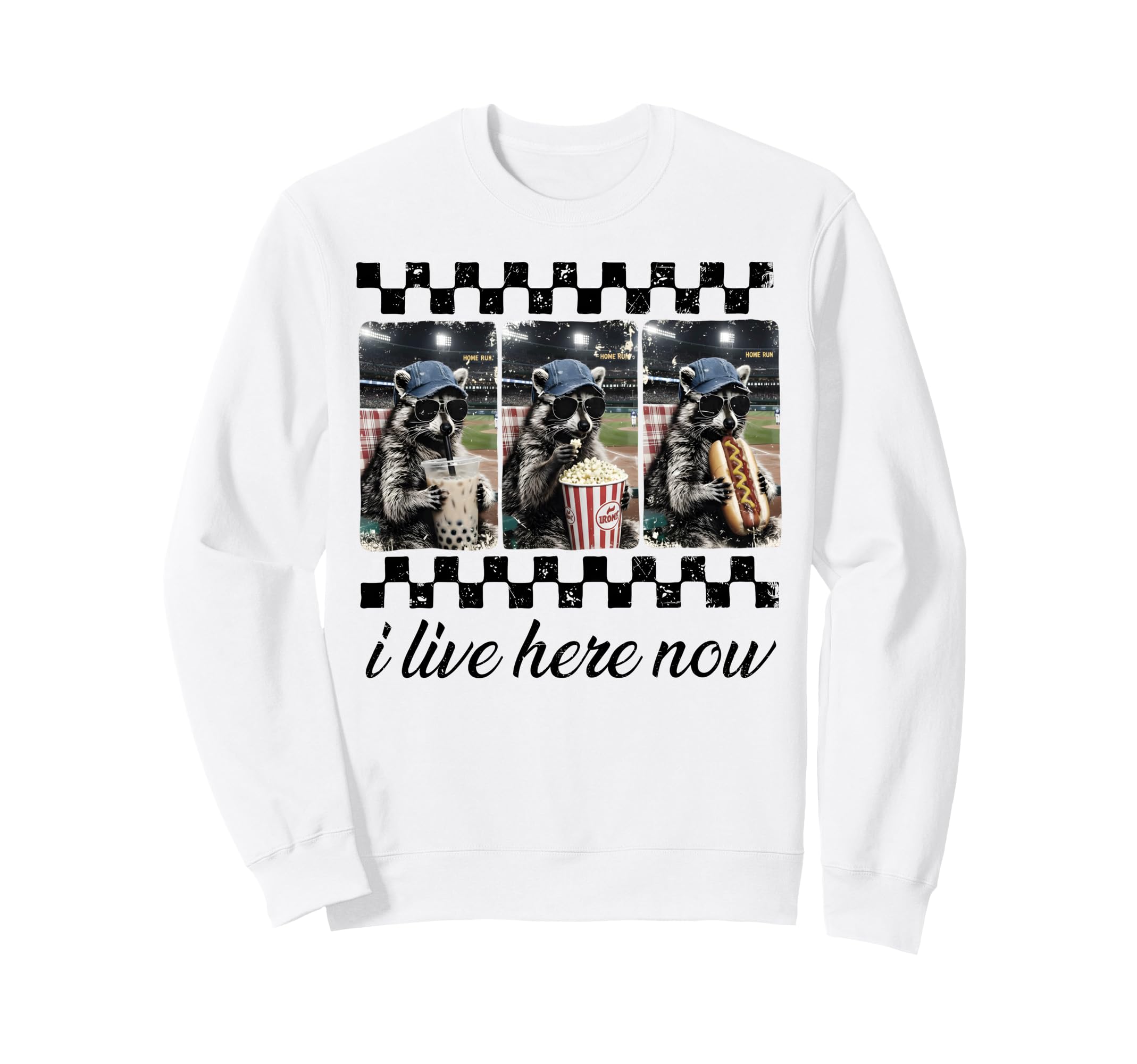 Funny Raccoon Ballfield Baseball Sweatshirt - Graphic Print Men Women - T-Shirt, Sweatshirt, Hoodie