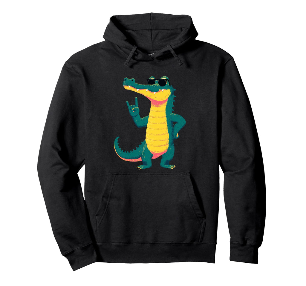 Crocodile Funny Reptile Rock Hoodie - Trendy Graphic Unisex - T-Shirt, Sweatshirt, Hoodie