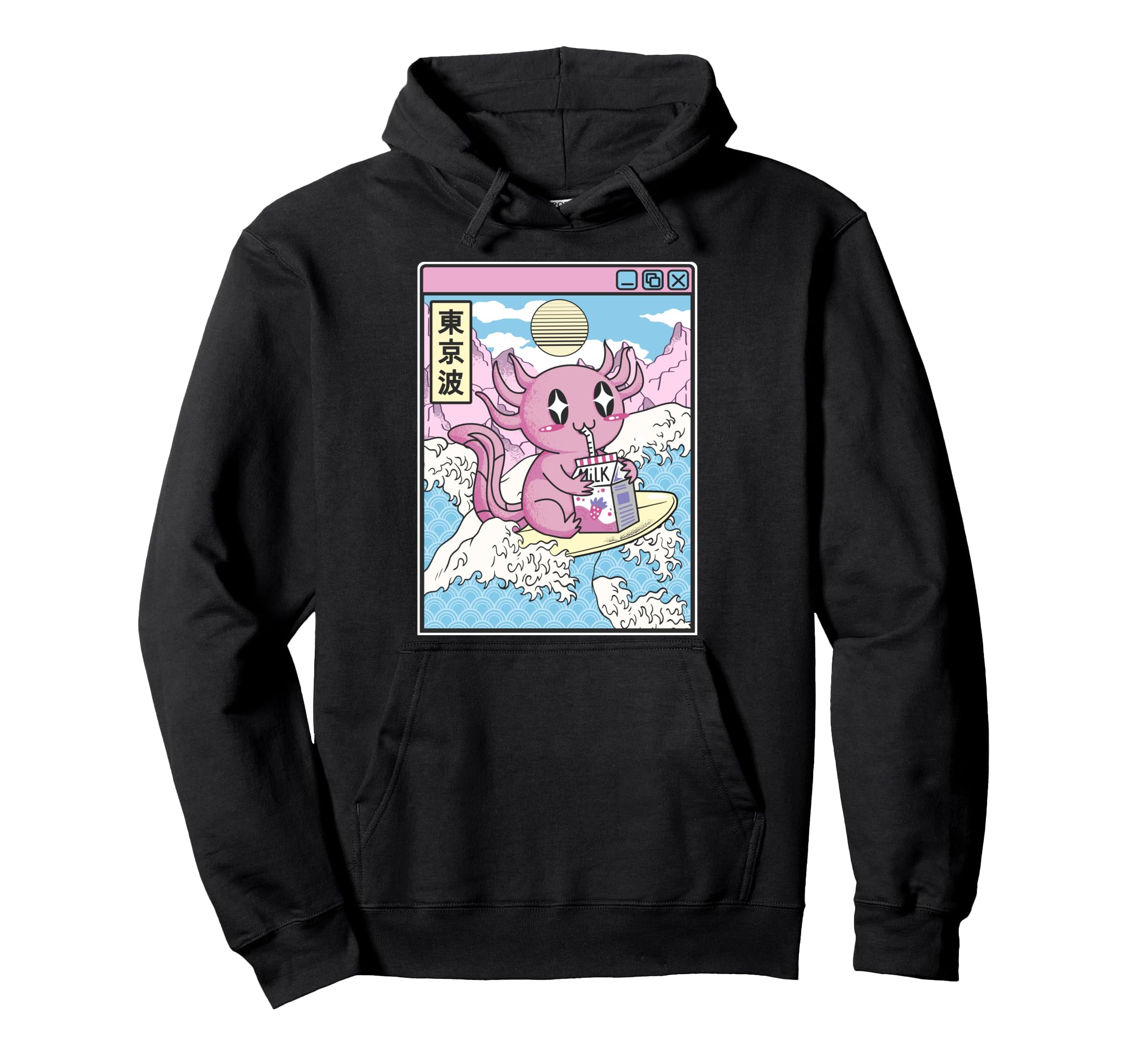 Surfing Axolotl Drinking Hoodie - Casual Everyday Wear Men Women - T-Shirt, Sweatshirt, Hoodie