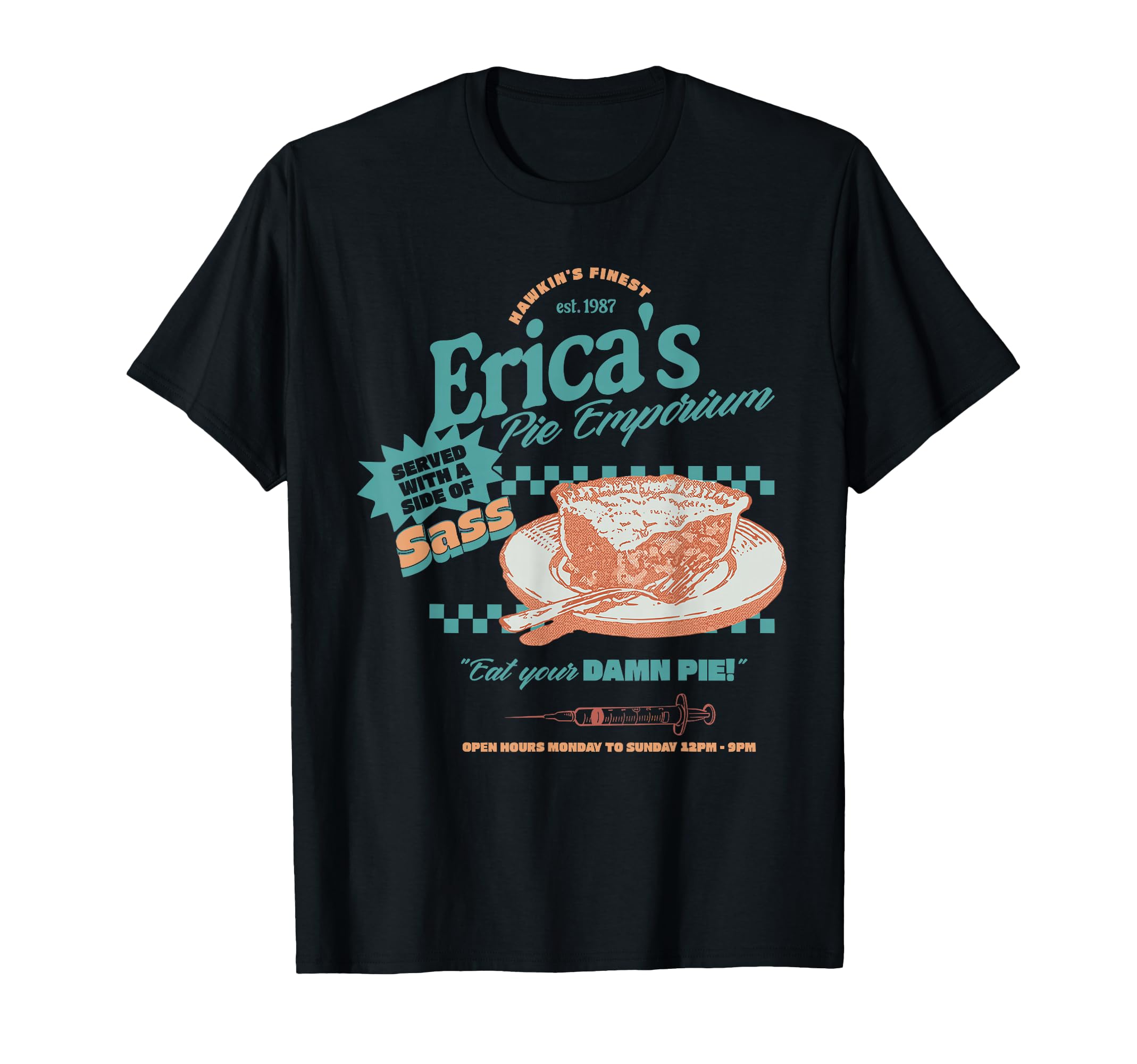 80S Diner Ericas Pie Emporium Eat Your T-Shirt - Graphic Print for Adults - T-Shirt, Sweatshirt, Hoodie