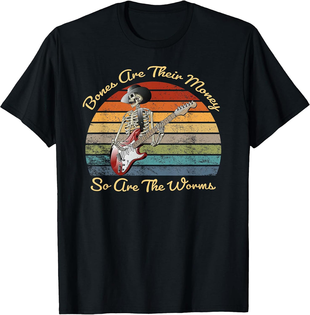 Retro Vintage Funny Skeleton Playing Guitar - Adult & Kids T-Shirts, Sweatshirts & Hoodies apparel design preview 1