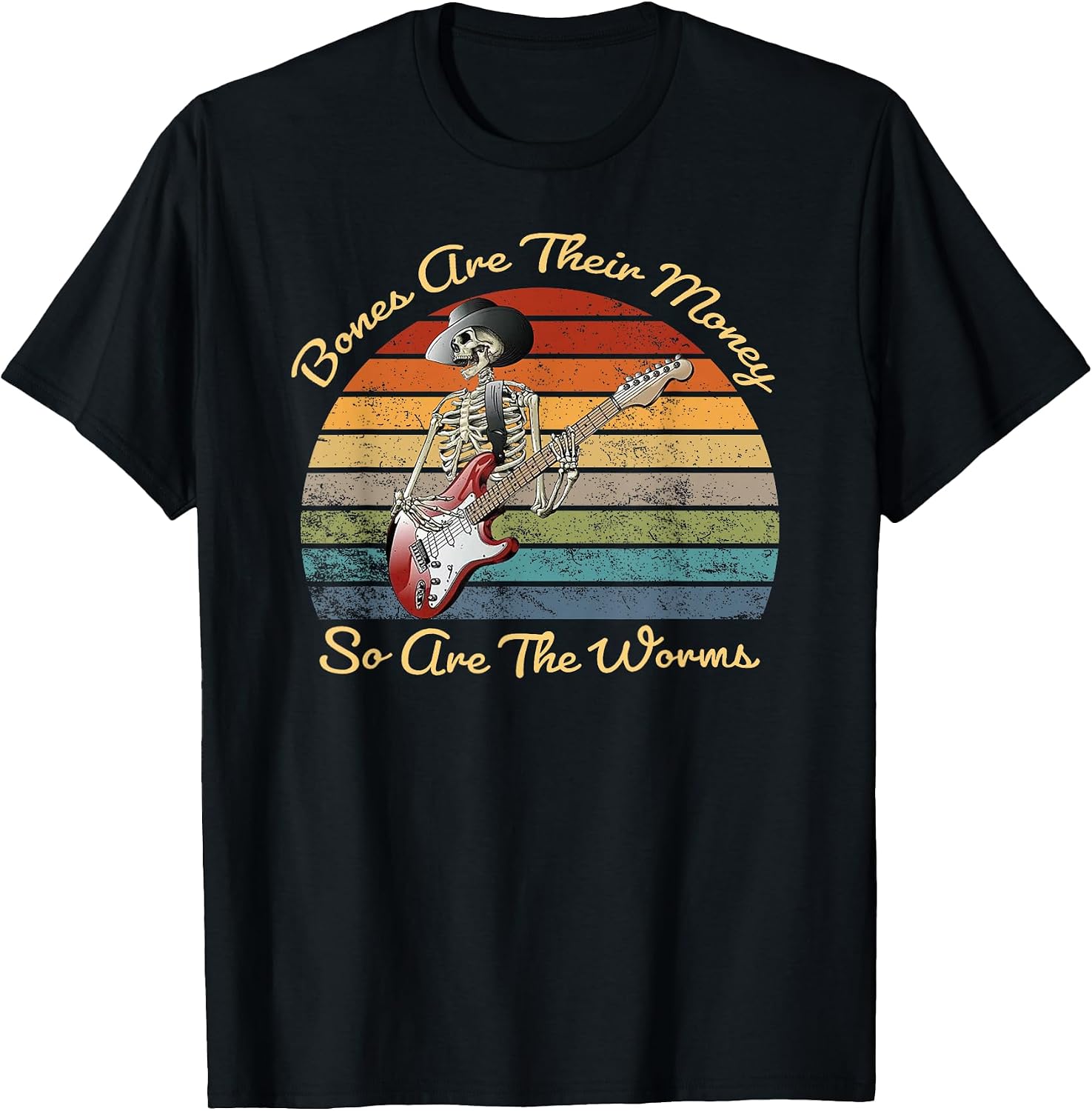 Retro Vintage Funny Skeleton Playing Guitar - Adult & Kids T-Shirts, Sweatshirts & Hoodies apparel design preview 1