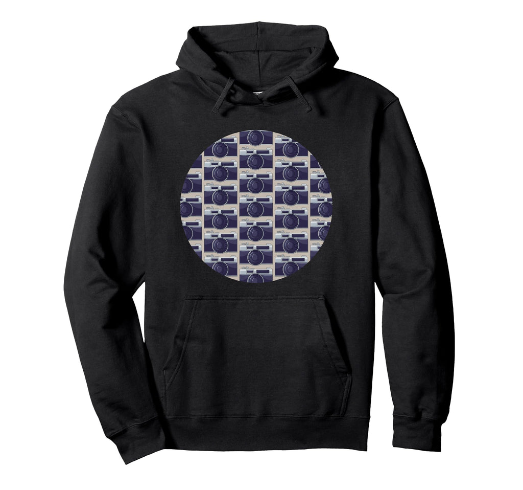 Old Camera Pattern Grey Background Hoodie - Unique Graphic for Adults - T-Shirt, Sweatshirt, Hoodie