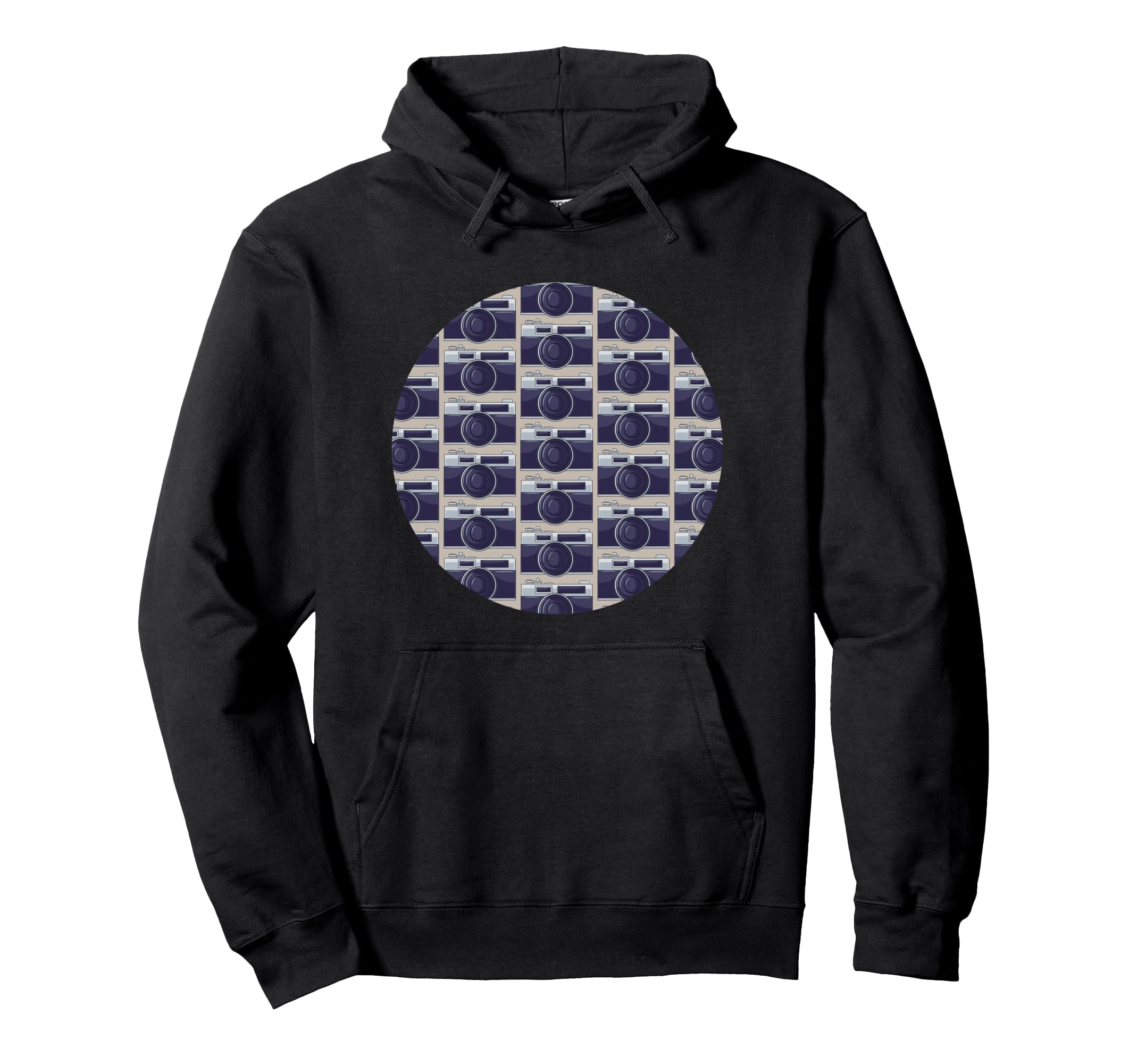 Old Camera Pattern Grey Background Hoodie - Unique Graphic for Adults - T-Shirt, Sweatshirt, Hoodie