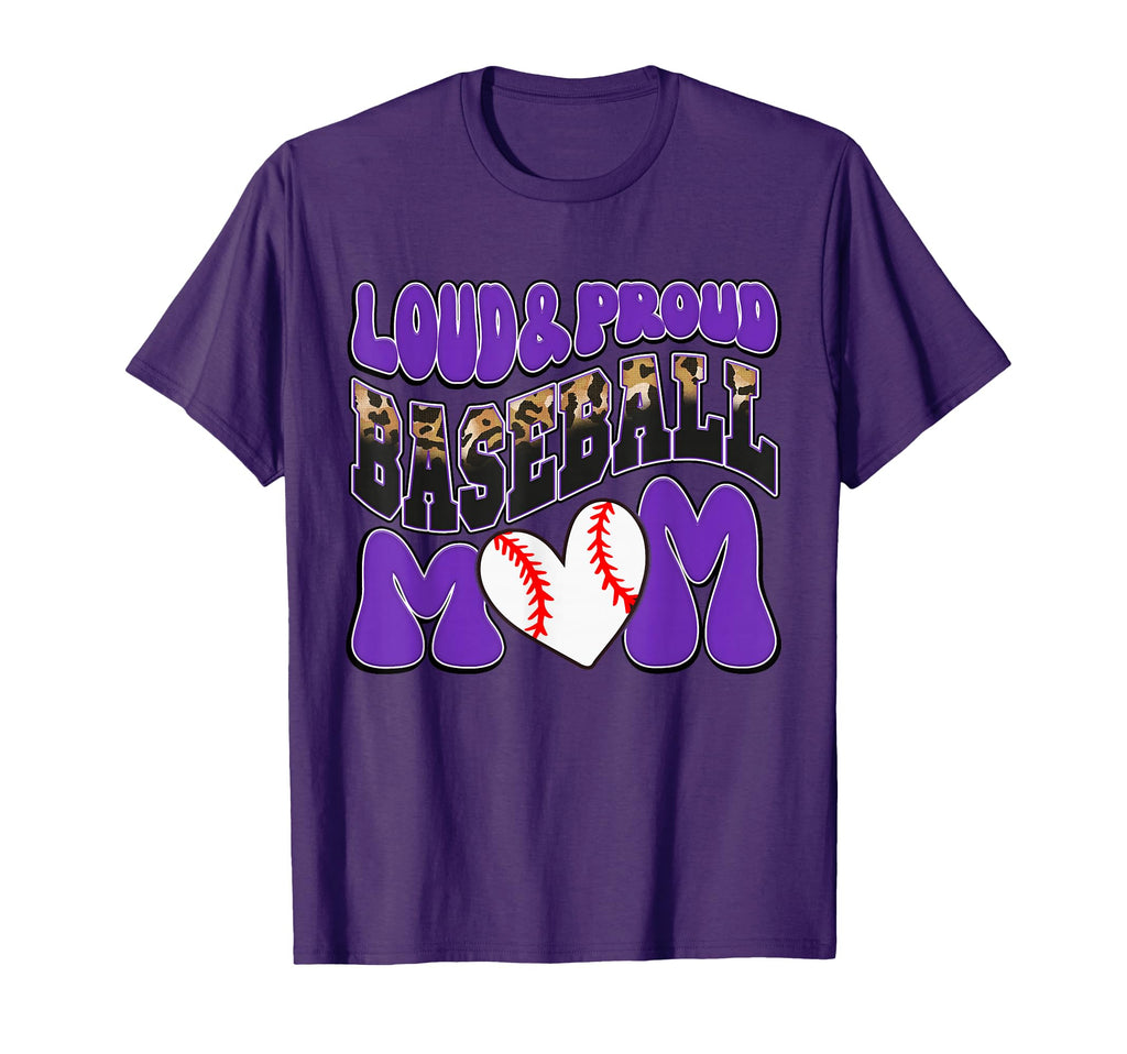 Loud Proud Baseball Mom Purple Team T-Shirt - Trendy Graphic Unisex - T-Shirt, Sweatshirt, Hoodie