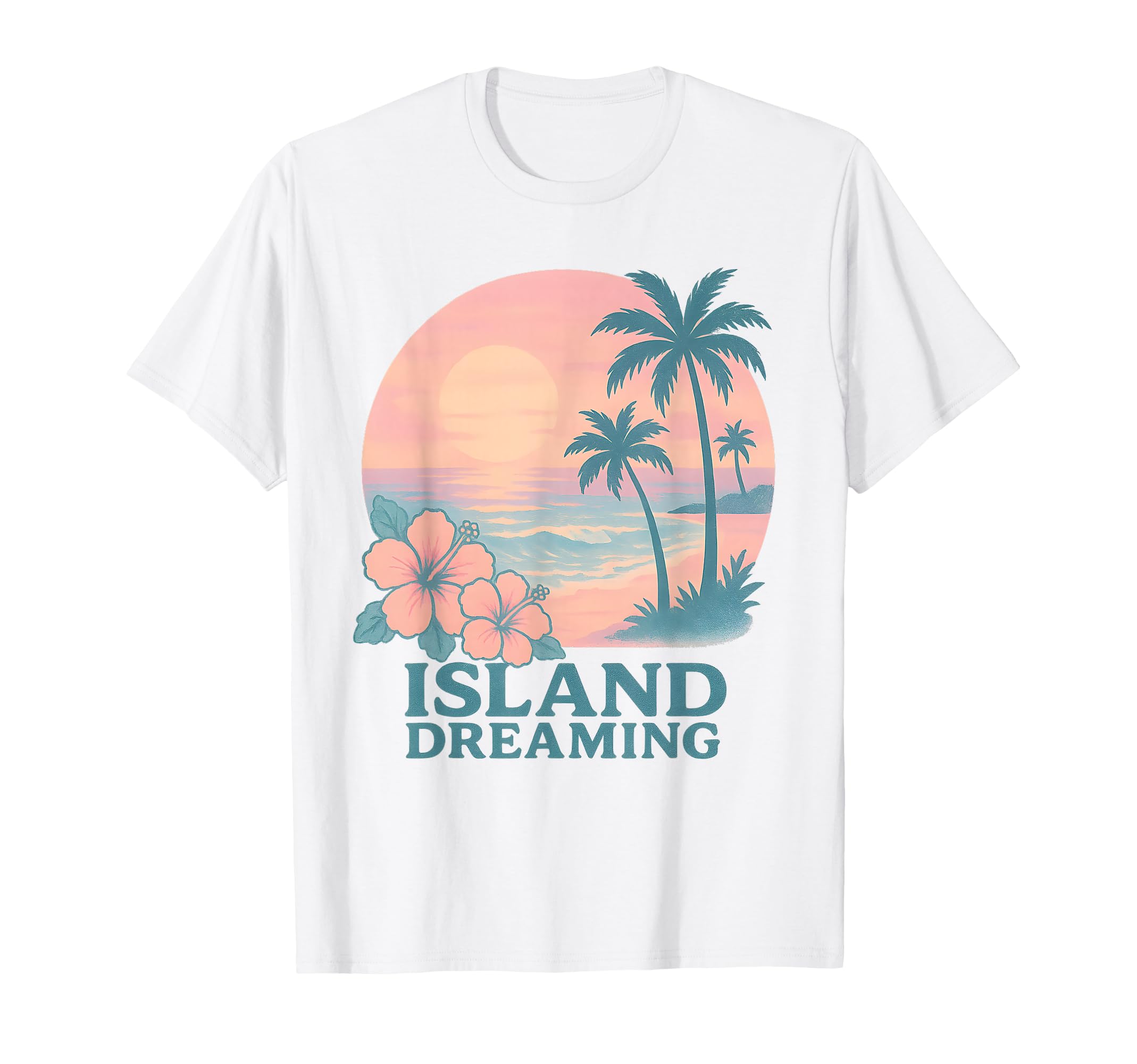 Island Dreaming Tropical Sunset Hibiscus T-Shirt - Graphic Print Unisex - T-Shirt, Sweatshirt, Hoodie