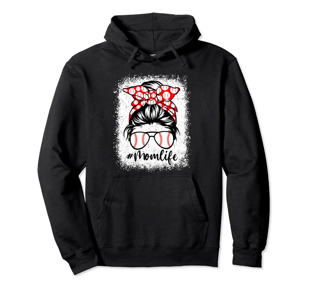 Mom Life Baseball Mothers Day Messy Bun Hoodie - Aesthetic Graphic Unisex - T-Shirt, Sweatshirt, Hoodie