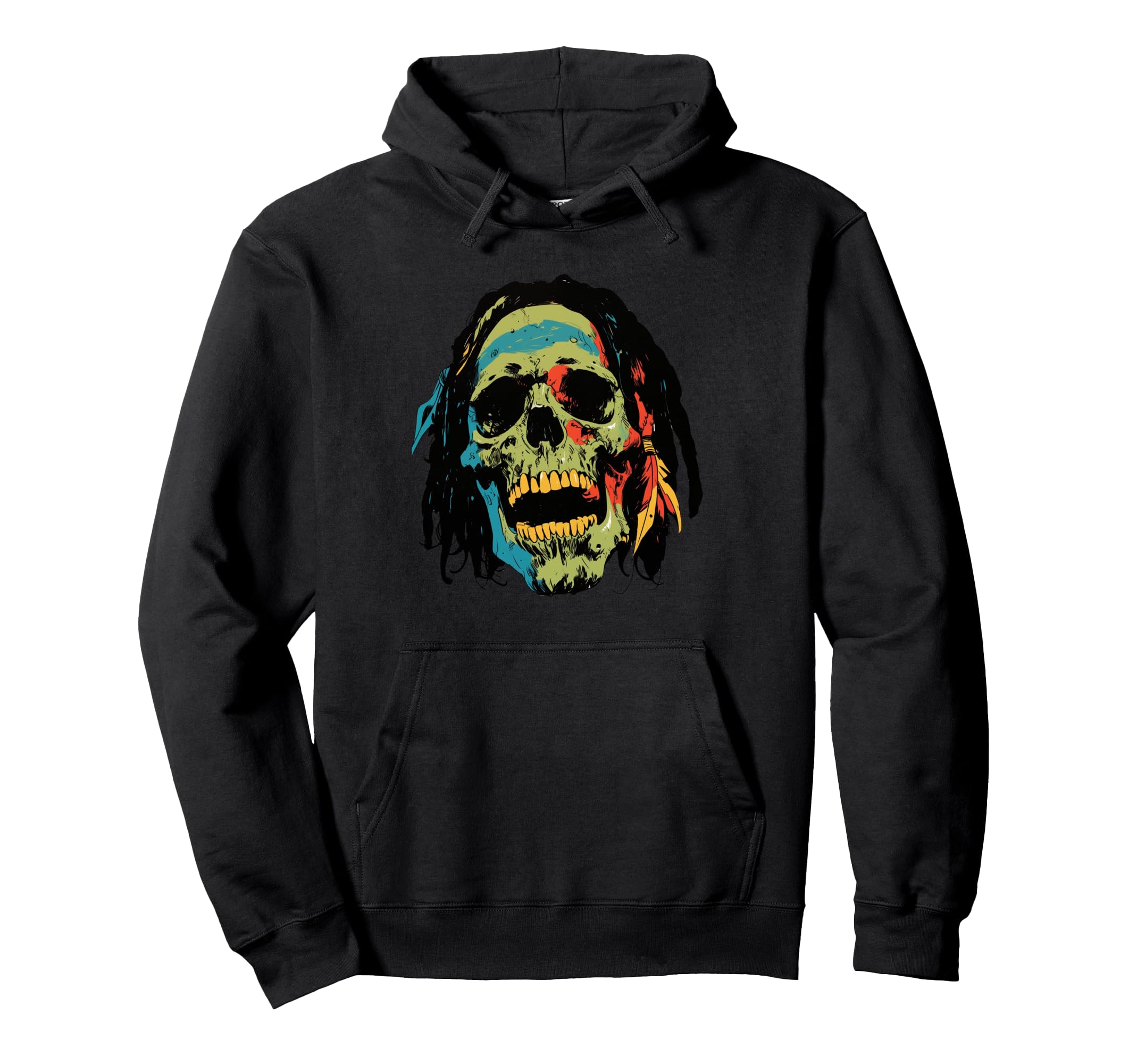 Rasta Skull Dreadlocks Groovy 90S Vibes Fun Hoodie - Graphic Print Unisex - T-Shirt, Sweatshirt, Hoodie