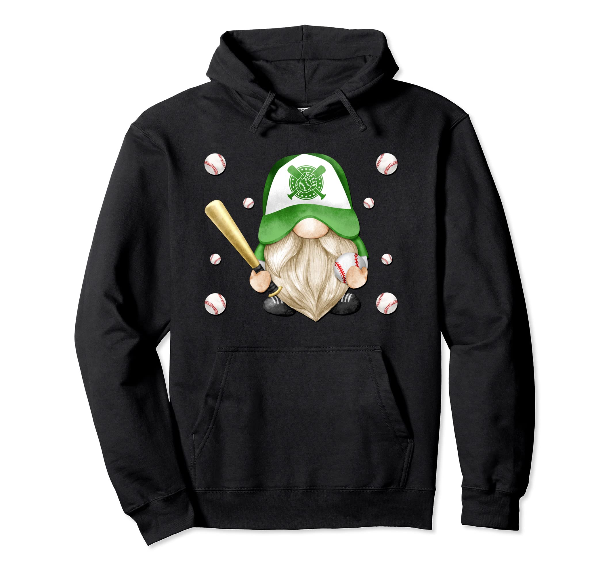 Green Sports Gnome And Baseball Hoodie - Fun Novelty Design for Adults - T-Shirt, Sweatshirt, Hoodie
