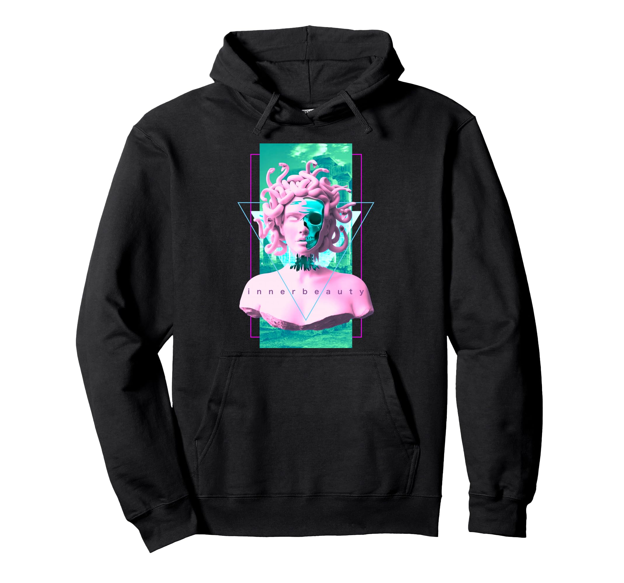 Vaporwave Medusa Statue Skull Hoodie - Streetwear Style for Adults - T-Shirt, Sweatshirt, Hoodie