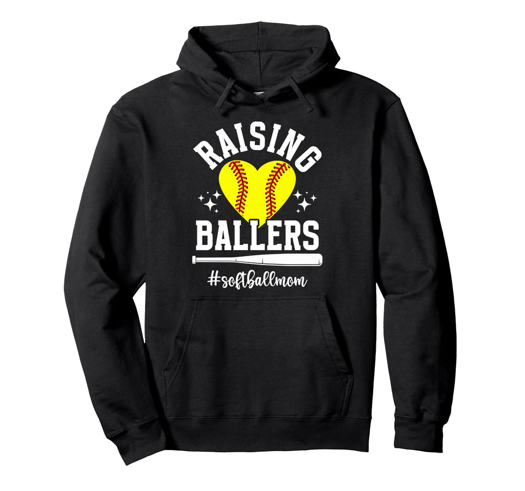 Raising Ballers Softball Mom Softball Hoodie - Unique Graphic Unisex - T-Shirt, Sweatshirt, Hoodie