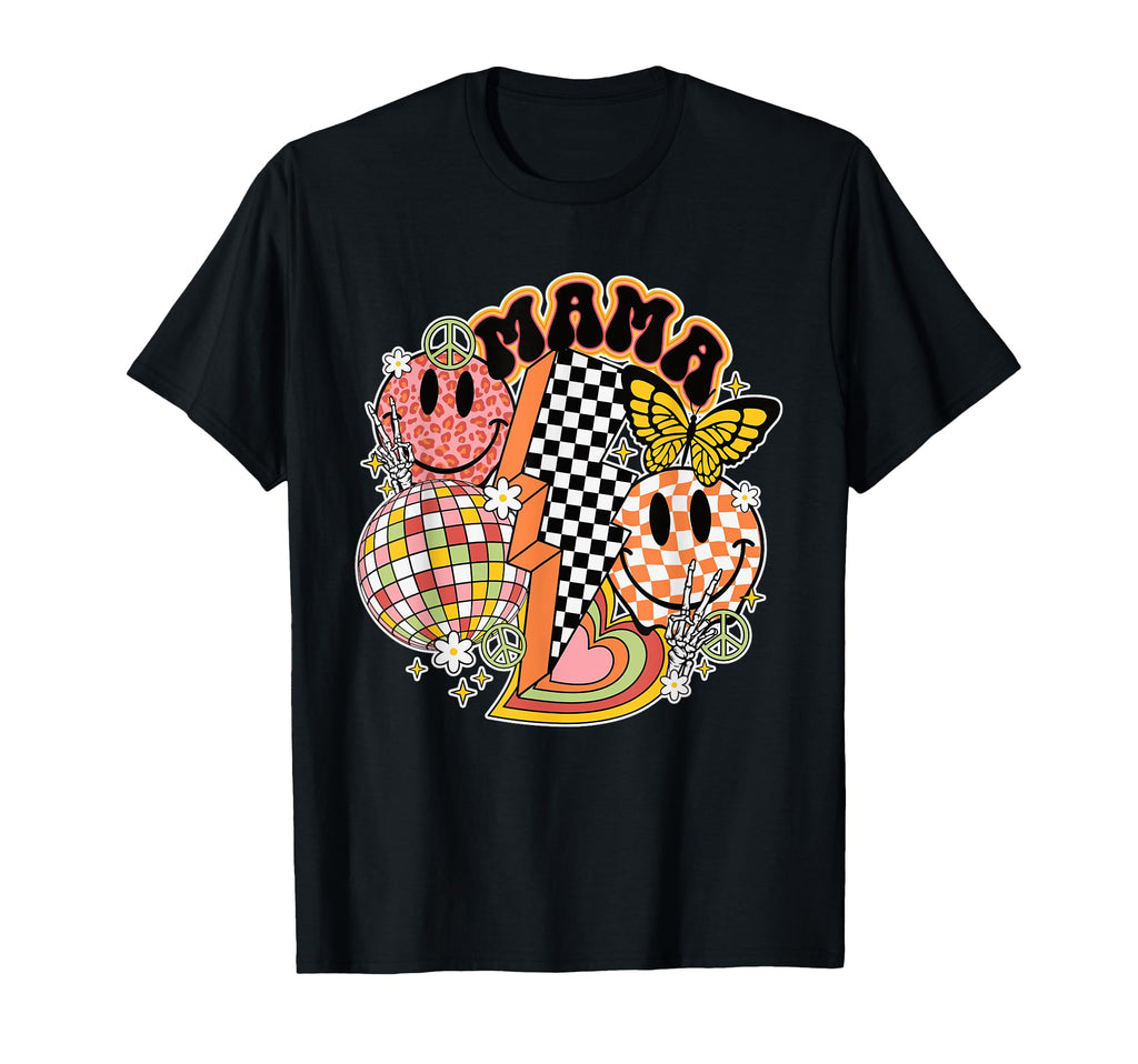 Mama Happy Face Peace Sign Disco Ball T-Shirt - Aesthetic Graphic Unisex - T-Shirt, Sweatshirt, Hoodie