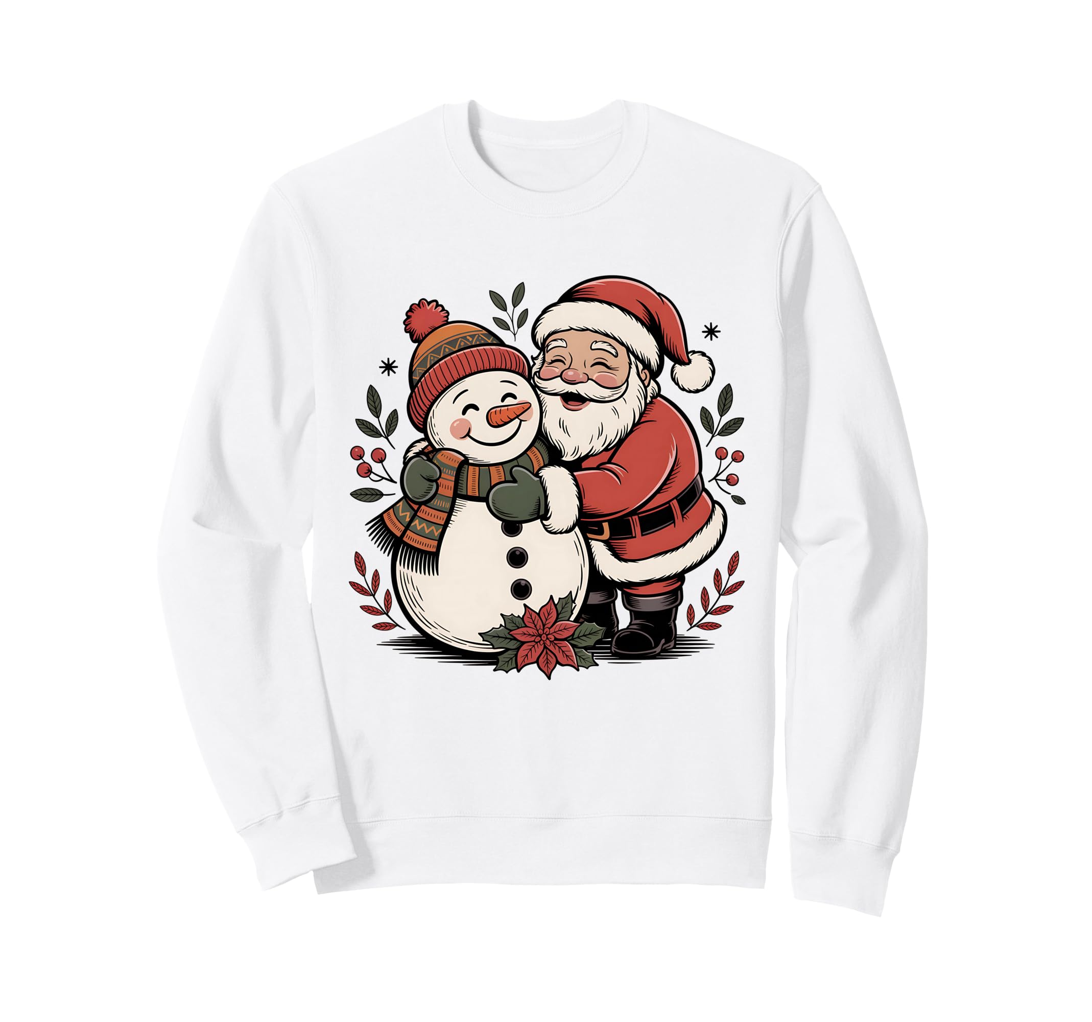 Snowman Santa Winter Boho Floral Sweatshirt - Custom Art Print Unisex - T-Shirt, Sweatshirt, Hoodie