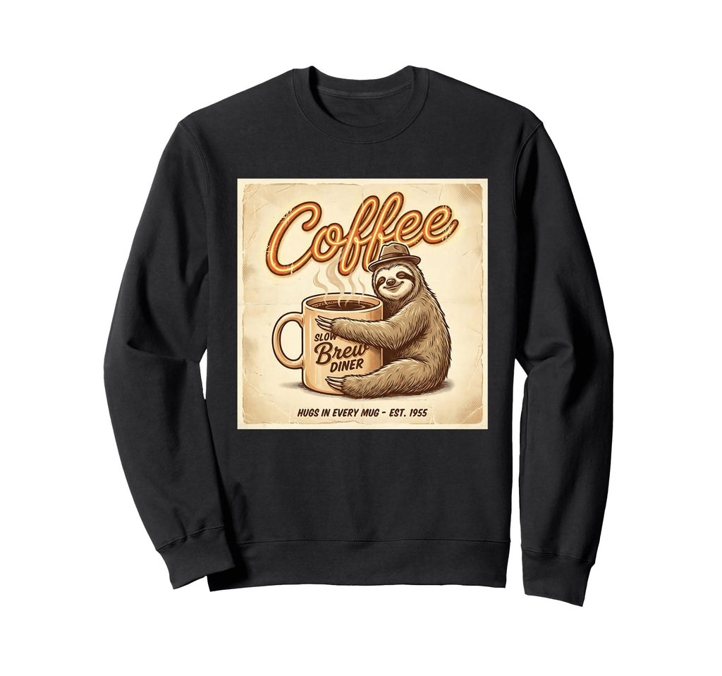 Coffee Slow Brew Diner Hugs Every Mug Sweatshirt - Unique Graphic Unisex - T-Shirt, Sweatshirt, Hoodie