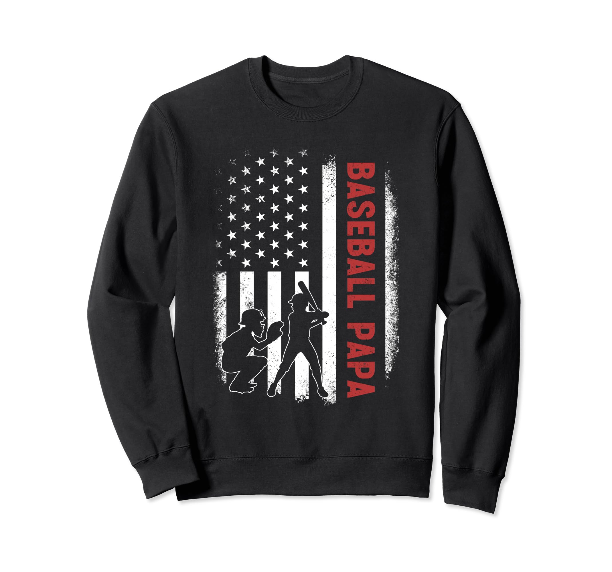Baseball Papa American Us Flag Sweatshirt - Minimalist Print for Adults - T-Shirt, Sweatshirt, Hoodie