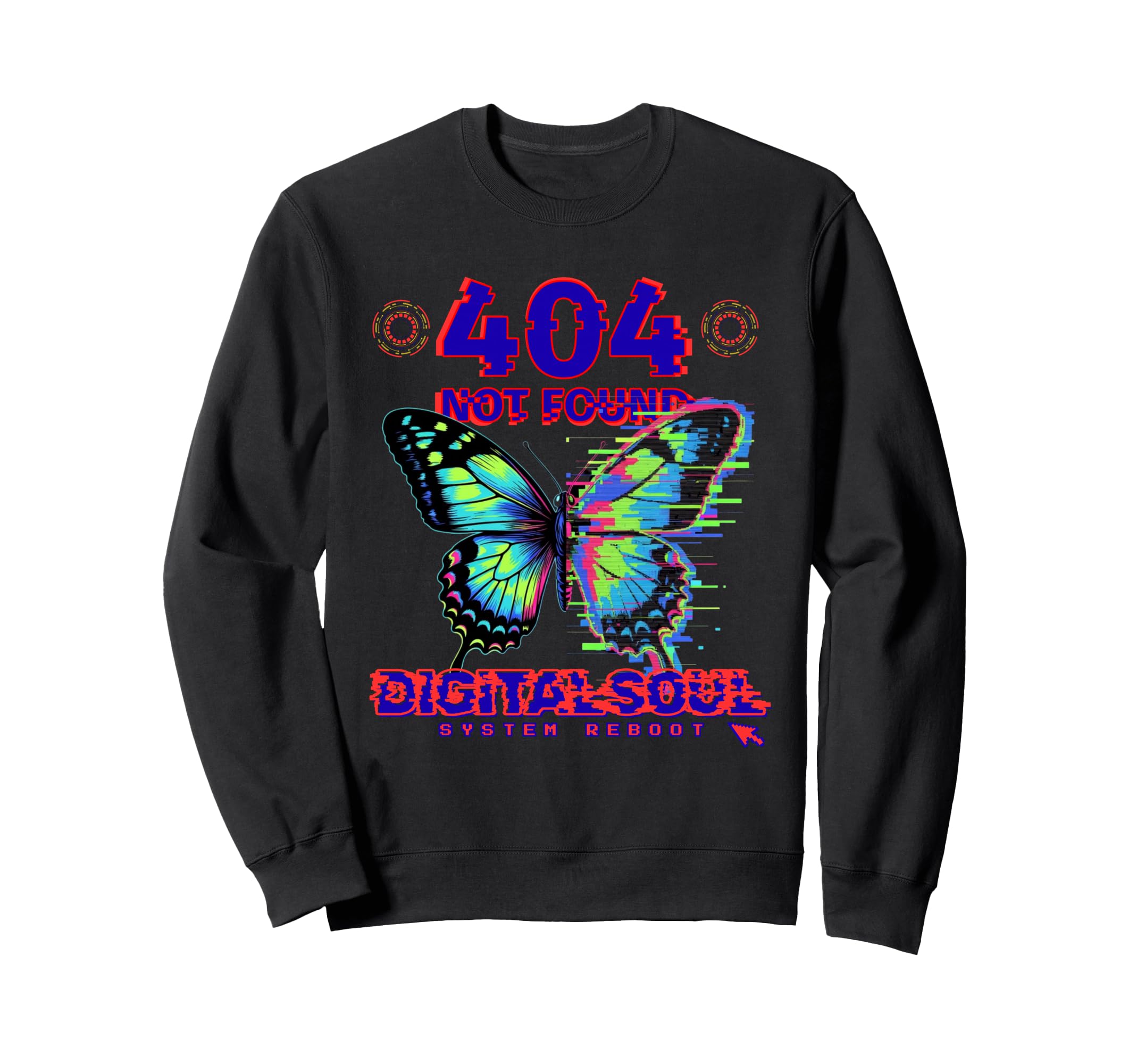 Glitch Butterfly Cyberpunk Y2K Sweatshirt - Aesthetic Graphic for Adults - T-Shirt, Sweatshirt, Hoodie