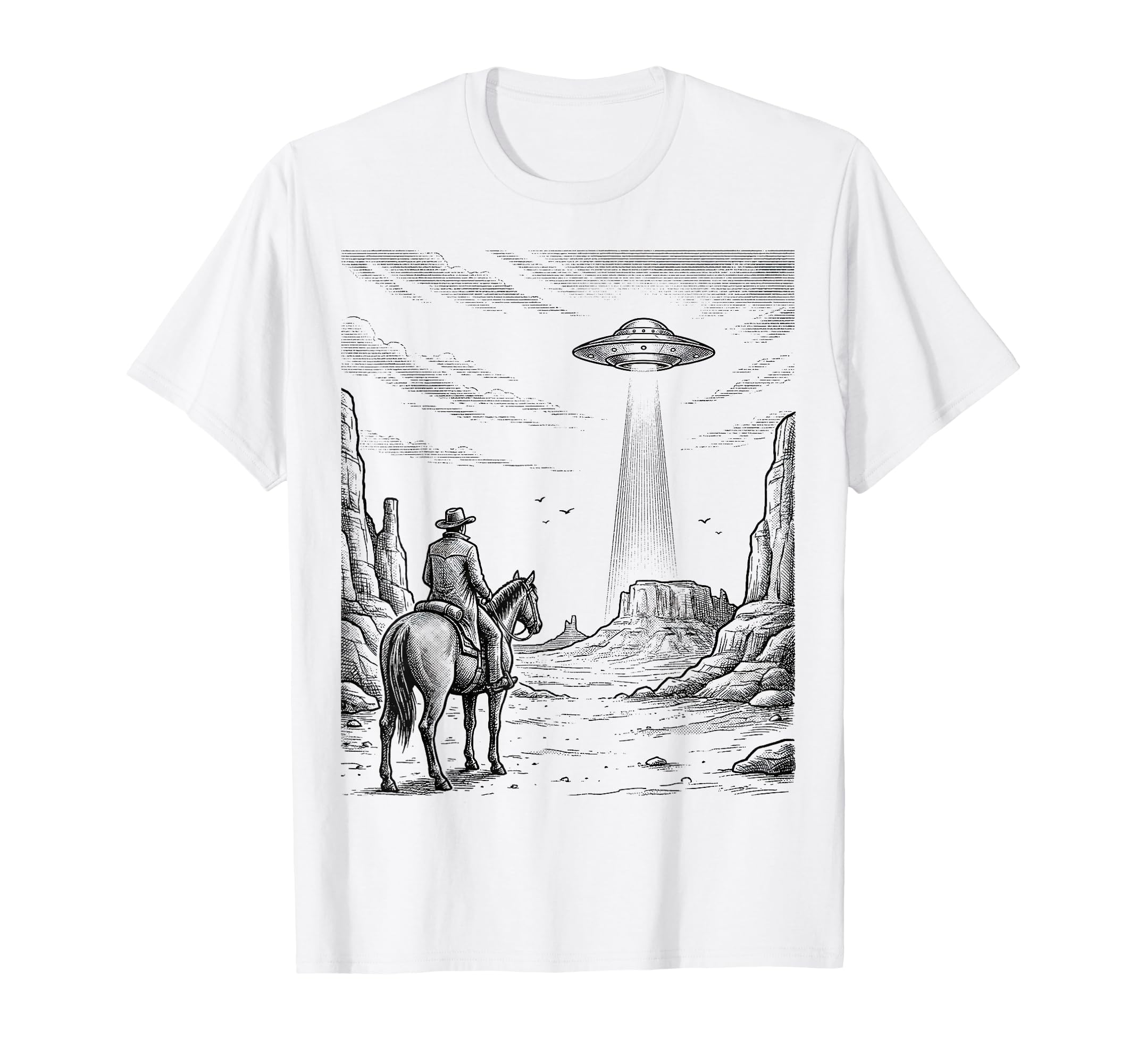 Cowboy Ufo Encounter Western Desert T-Shirt - Streetwear Style Unisex - T-Shirt, Sweatshirt, Hoodie