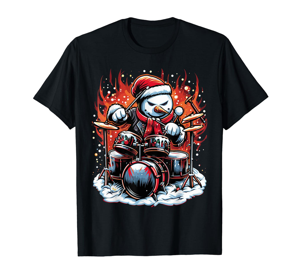 Rockin Drums Snowman Drummer Firestorm T-Shirt - Fun Novelty Design Unisex - T-Shirt, Sweatshirt, Hoodie