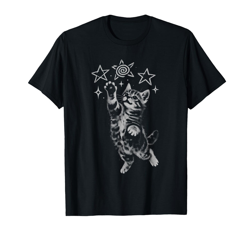 Y2K Cat Jumping Stars Silly 90S T-Shirt - Casual Everyday Wear for Adults - T-Shirt, Sweatshirt, Hoodie