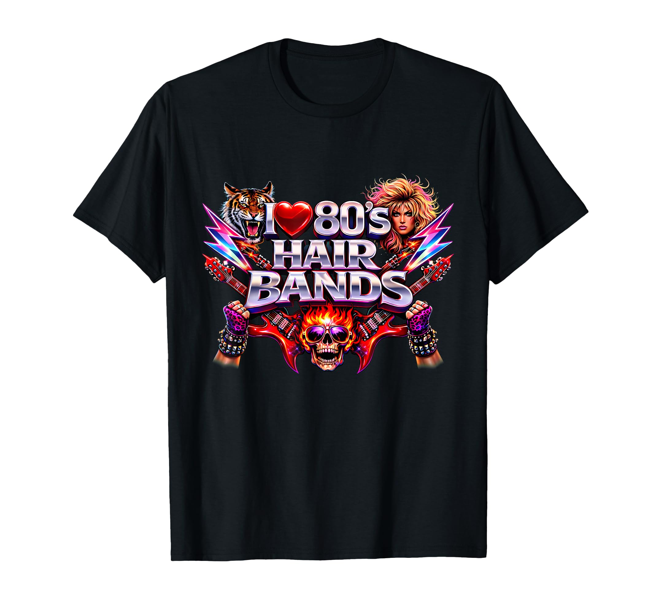 I Love 80S Hair Bands Rock Fun T-Shirt - Custom Art Print for Adults - T-Shirt, Sweatshirt, Hoodie