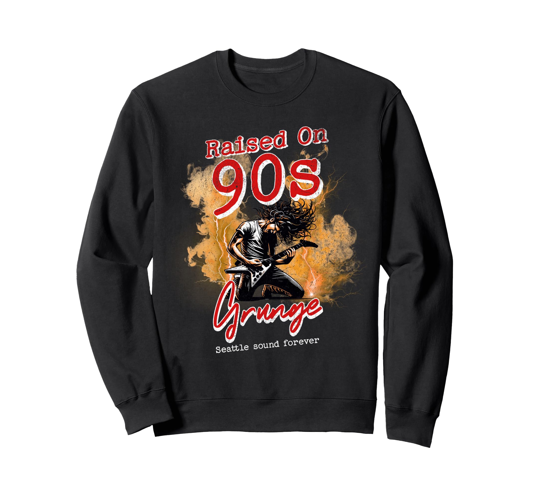 Raised 90S Rock Guitar Punk Gen X Sweatshirt - Novelty Apparel for Adults - T-Shirt, Sweatshirt, Hoodie
