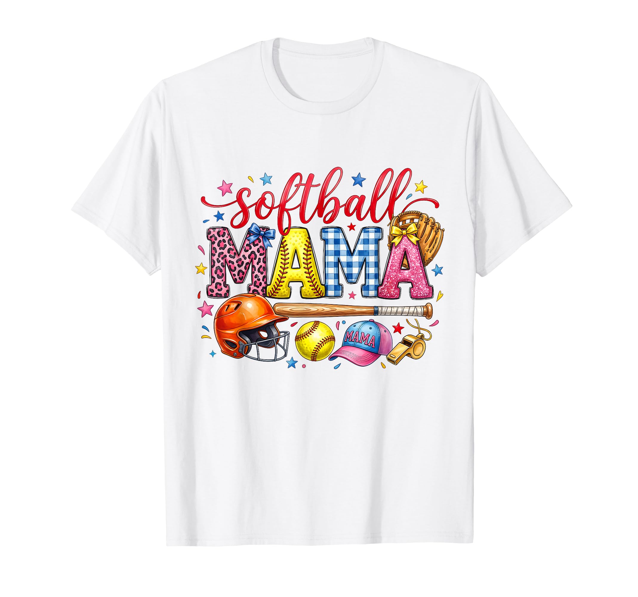 Softball Mama Leopard Bow Game Day T-Shirt - Novelty Apparel for Adults - T-Shirt, Sweatshirt, Hoodie