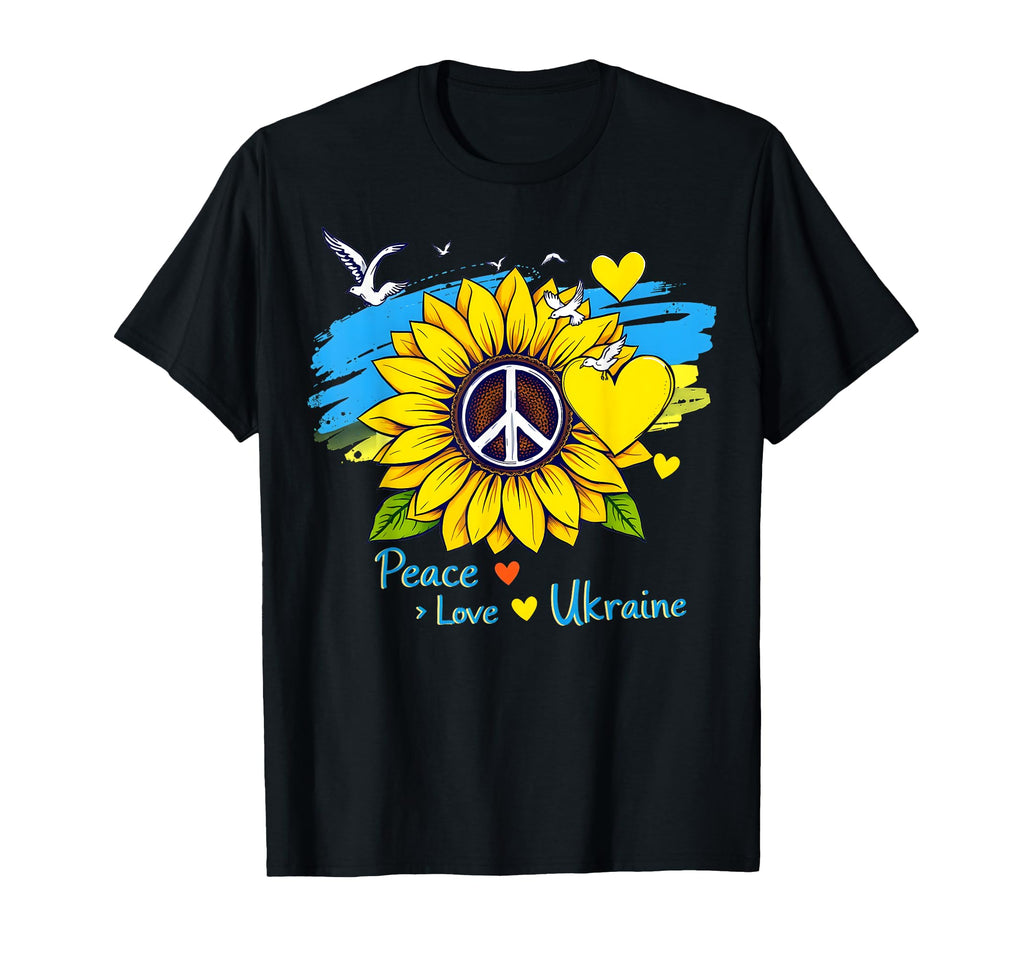 Sunflower Ukraine Flag Map Peace Love T-Shirt - Novelty Apparel Unisex - T-Shirt, Sweatshirt, Hoodie