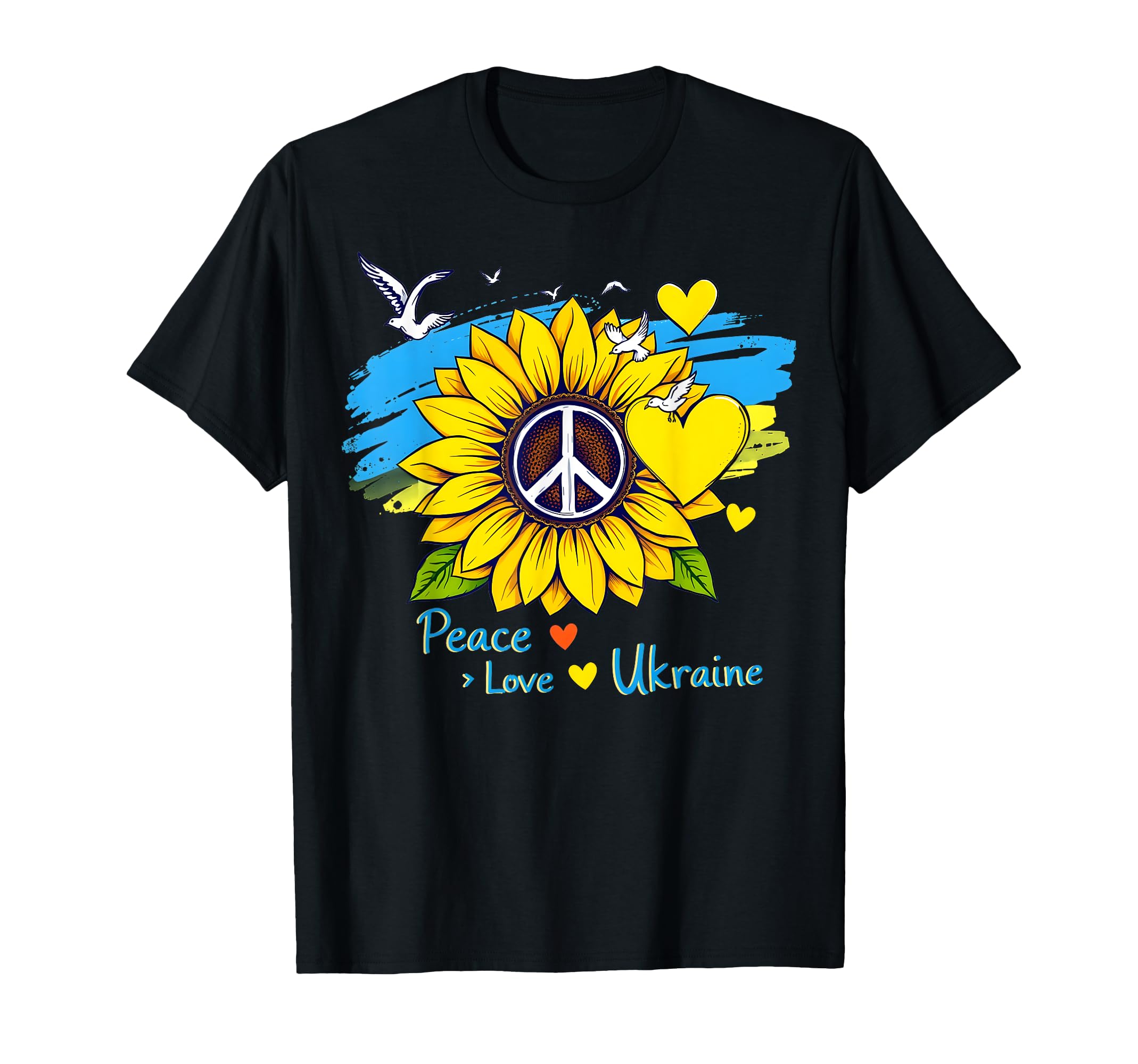 Sunflower Ukraine Flag Map Peace Love T-Shirt - Novelty Apparel Unisex - T-Shirt, Sweatshirt, Hoodie