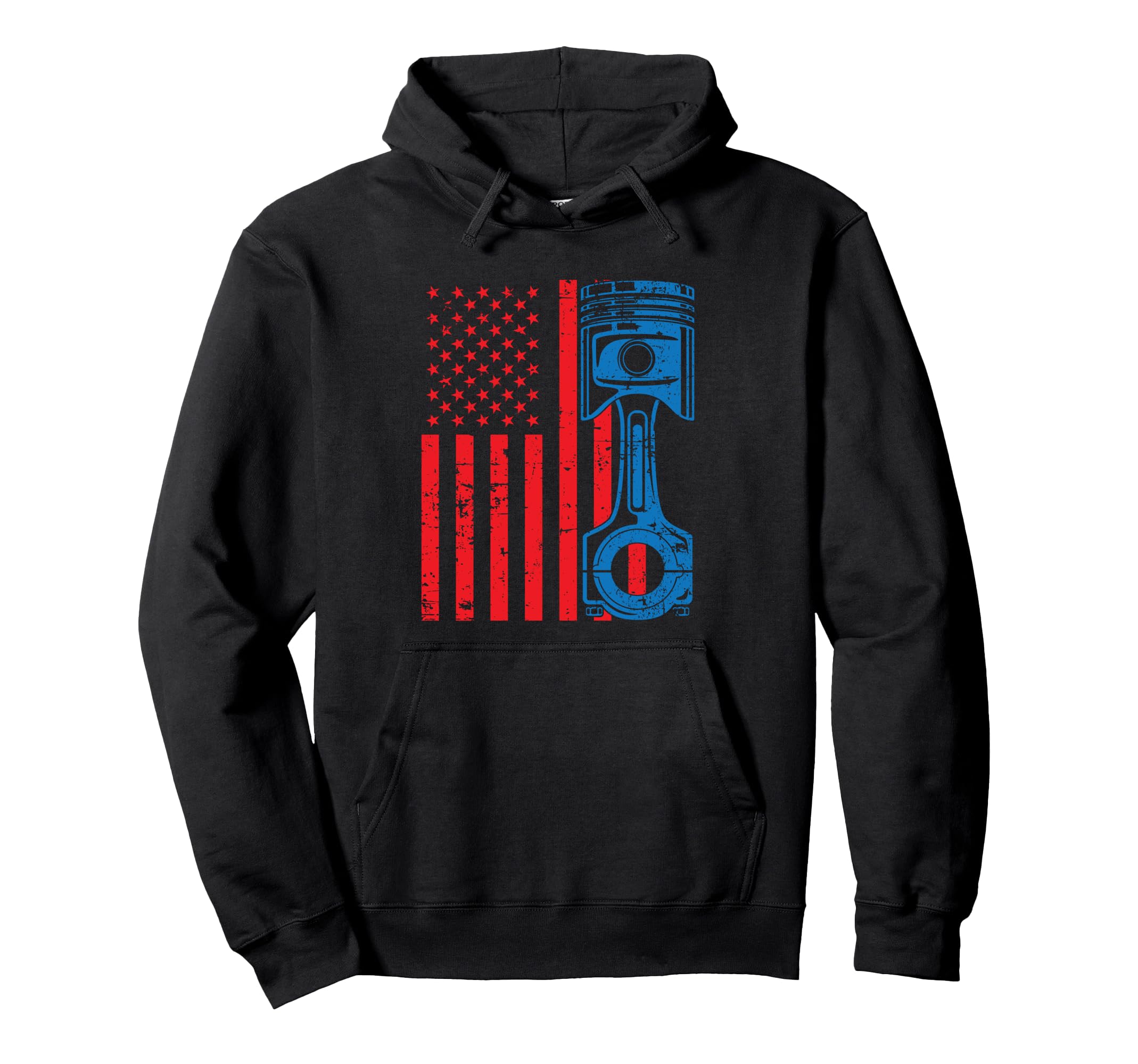 Patriotic American Flag Piston Muscle Car Hoodie - Novelty Apparel Unisex - T-Shirt, Sweatshirt, Hoodie