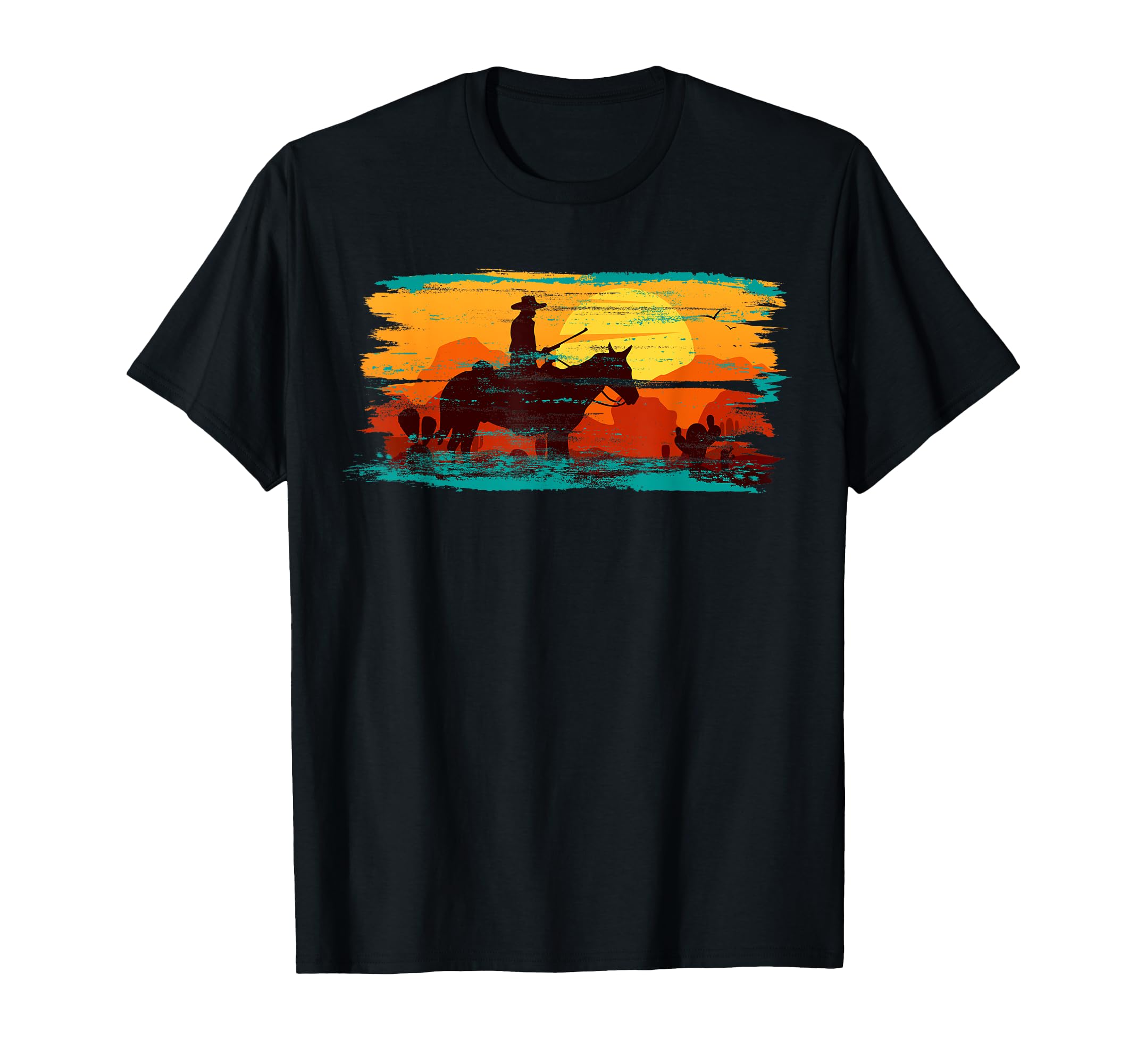 Saddle Western Cowboy Western Sunset T-Shirt - Custom Art Print for Adults - T-Shirt, Sweatshirt, Hoodie