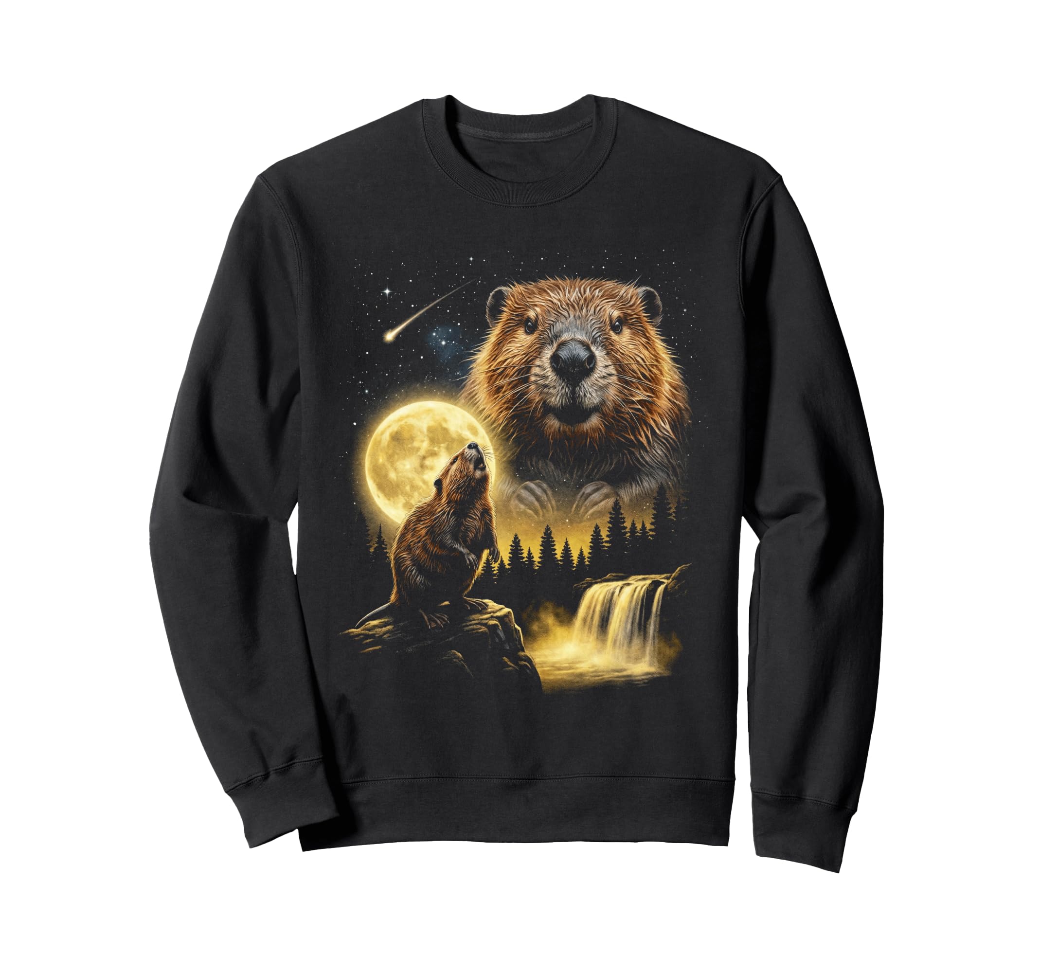 Beaver Howling To Moon Meme Sweatshirt - Casual Everyday Wear Men Women - T-Shirt, Sweatshirt, Hoodie