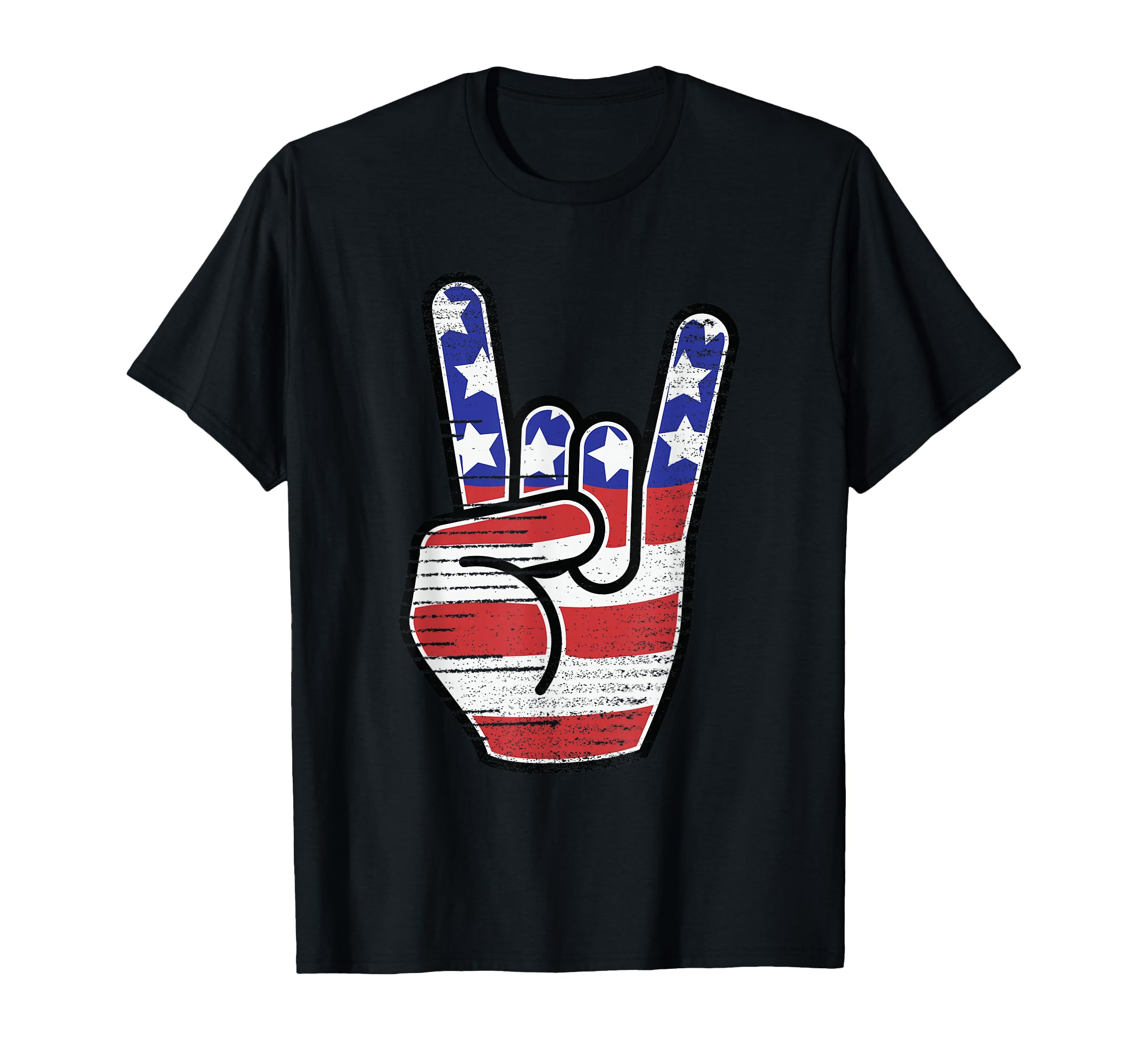 Rock N Roll Usa Flag Horns Sign Concert T-Shirt - Novelty Apparel Unisex - T-Shirt, Sweatshirt, Hoodie