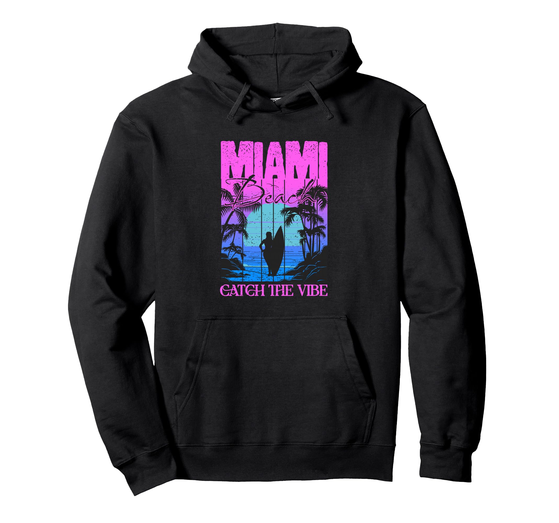 Miami Beach Vaporwave Aesthetic Palm Hoodie - Minimalist Print Unisex - T-Shirt, Sweatshirt, Hoodie