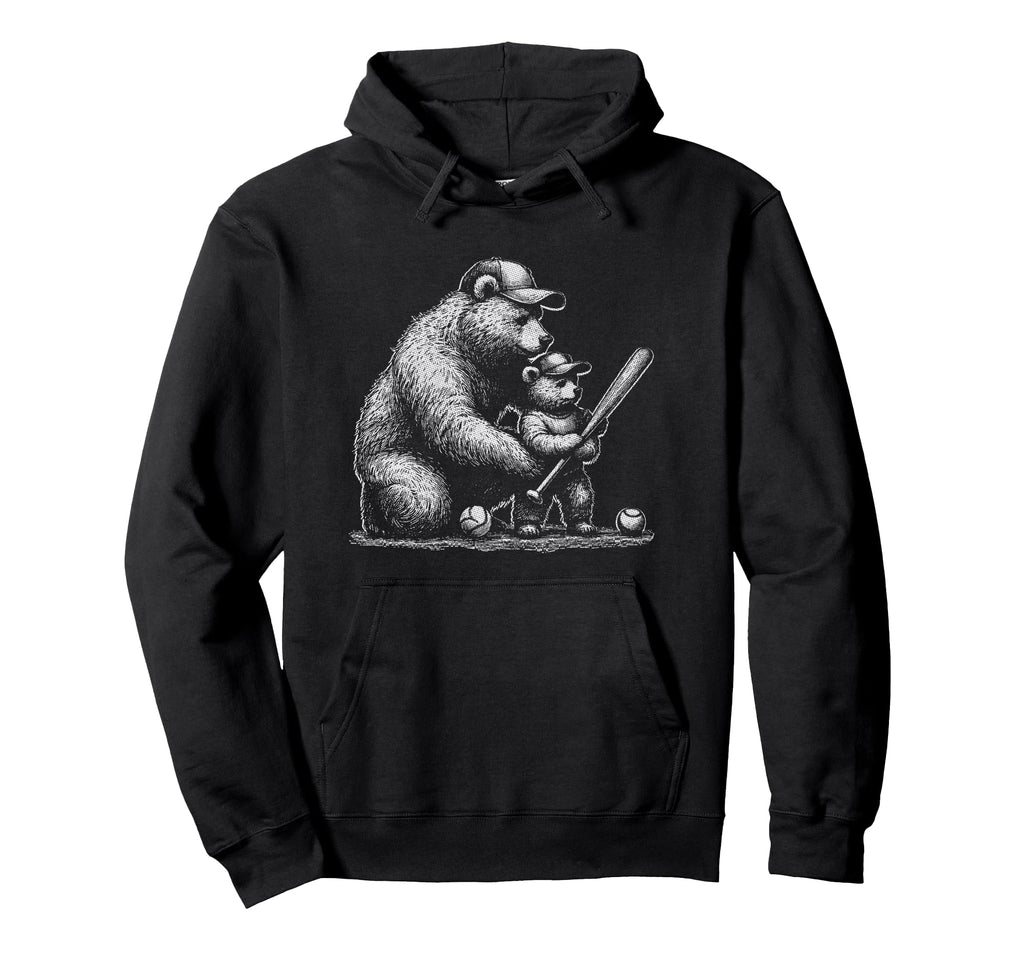 Baseball Bear Dad Son Batting Team Hoodie - Graphic Print Unisex - T-Shirt, Sweatshirt, Hoodie