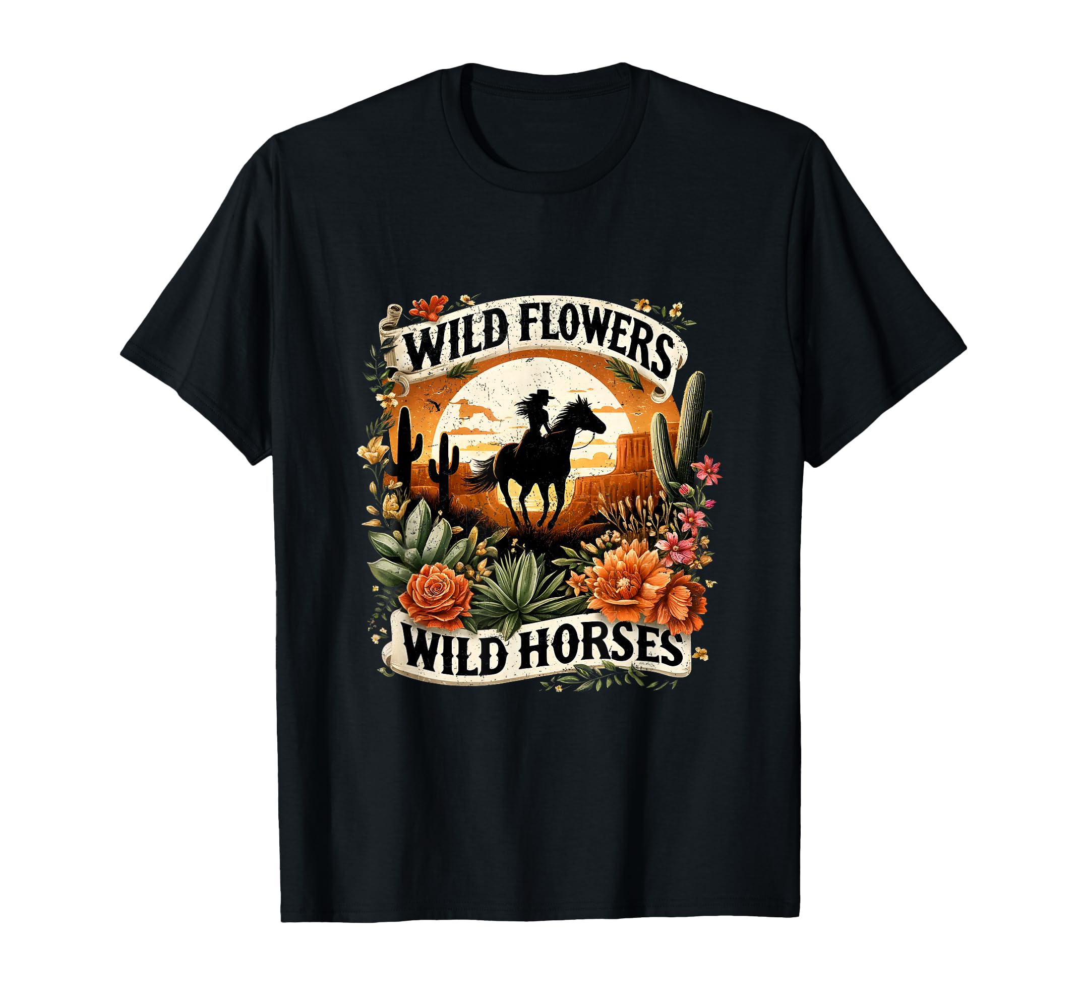 Wild Flowers Cowgirls Riding Horses T-Shirt - Trendy Graphic Men Women - T-Shirt, Sweatshirt, Hoodie