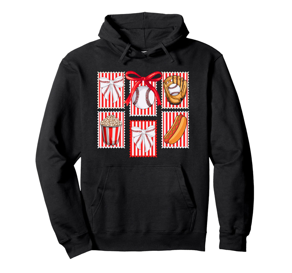Baseball Stamps Coquette Bow Baseball Hoodie - Minimalist Print for Adults - T-Shirt, Sweatshirt, Hoodie