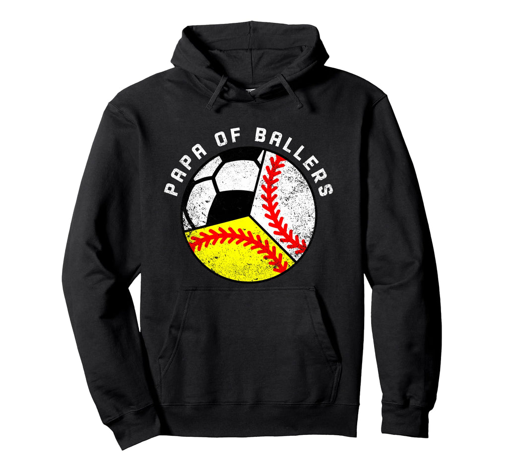 Papa Ballers Funny Baseball Hoodie - Fun Novelty Design for Adults - T-Shirt, Sweatshirt, Hoodie