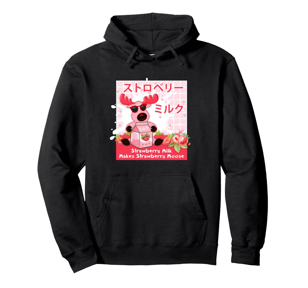 Moose Strawberry Milk Vaporwave Hoodie - Fun Novelty Design for Adults - T-Shirt, Sweatshirt, Hoodie