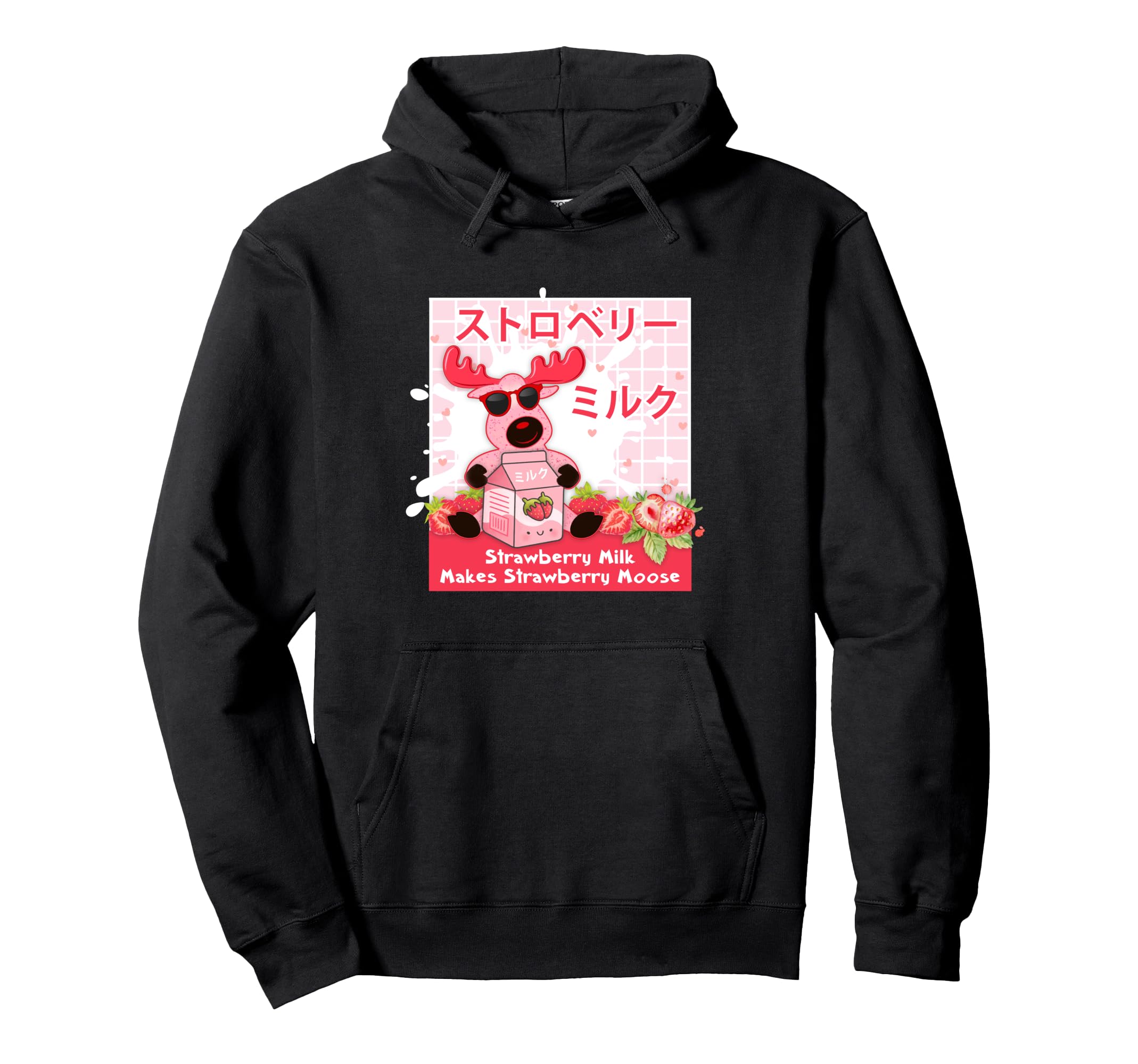Moose Strawberry Milk Vaporwave Hoodie - Fun Novelty Design for Adults - T-Shirt, Sweatshirt, Hoodie