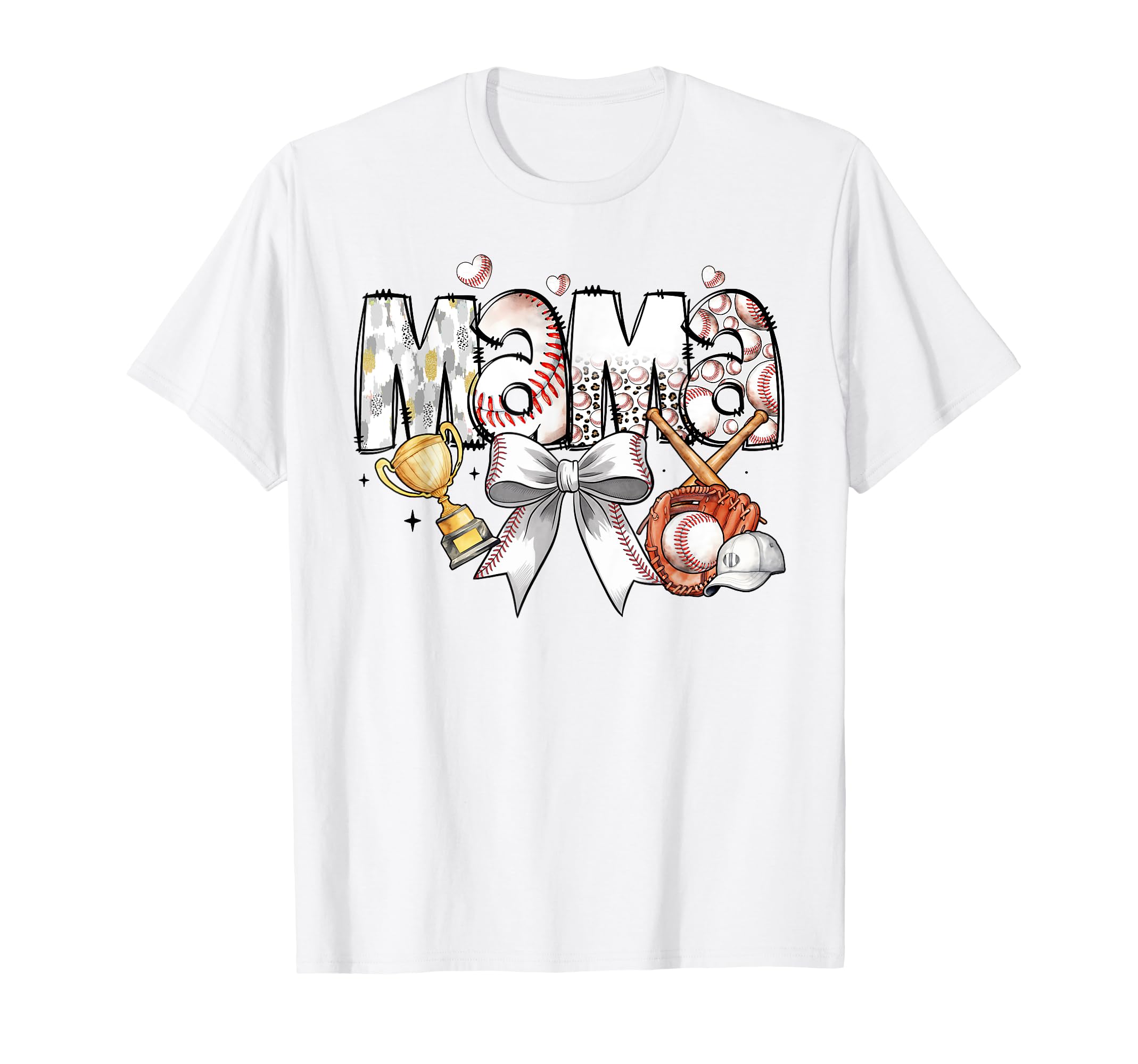 Baseball Mama Bow Trophy Softball Mom T-Shirt - Trendy Graphic Men Women - T-Shirt, Sweatshirt, Hoodie