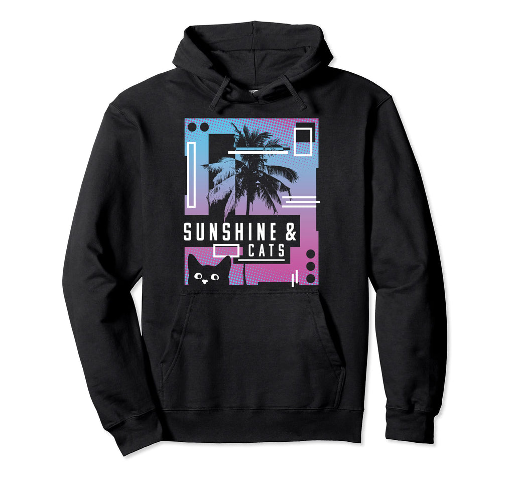 Sunshine And Cats 90S Vaporwave Hoodie - Fun Novelty Design for Adults - T-Shirt, Sweatshirt, Hoodie