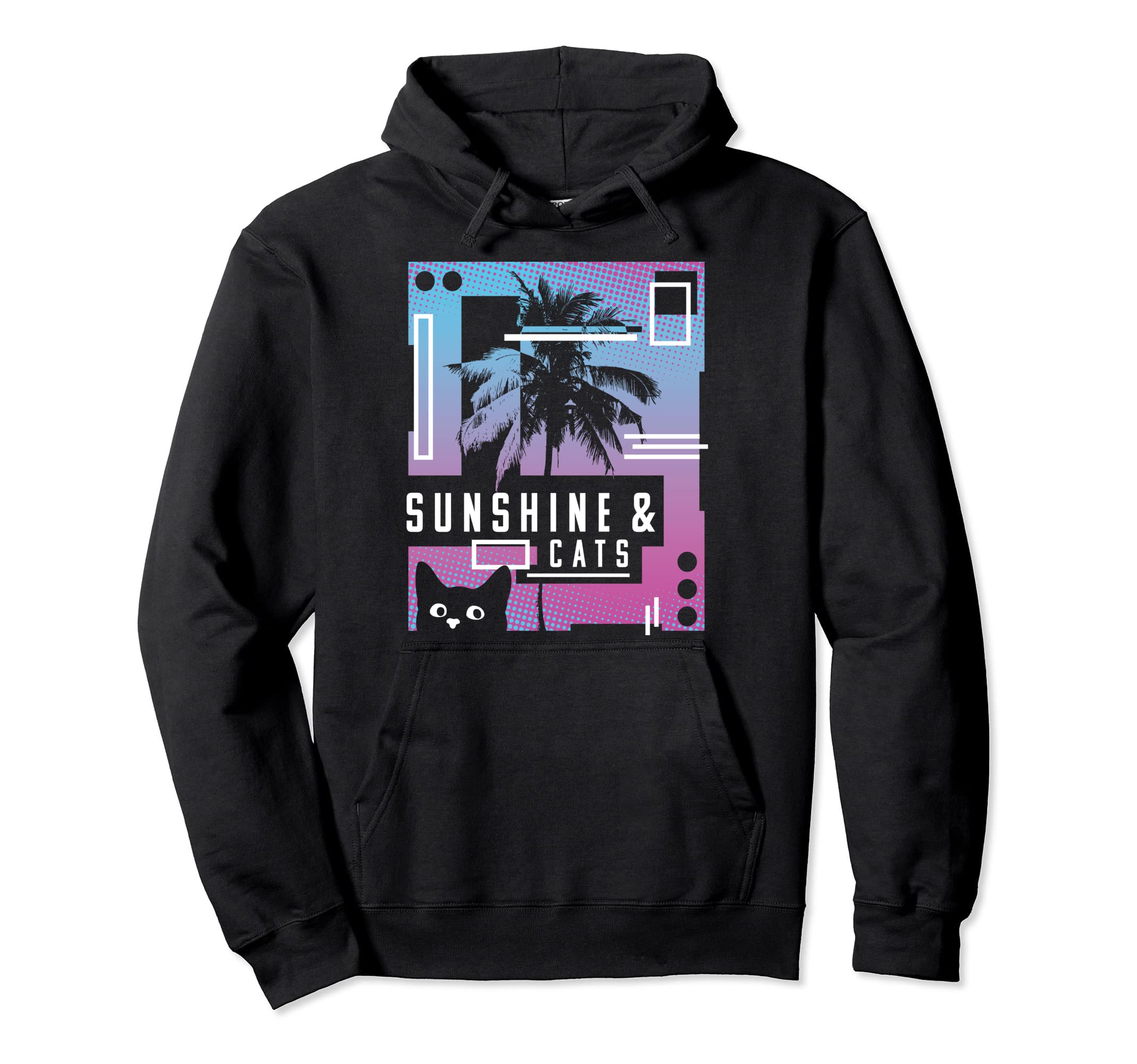 Sunshine And Cats 90S Vaporwave Hoodie - Fun Novelty Design for Adults - T-Shirt, Sweatshirt, Hoodie