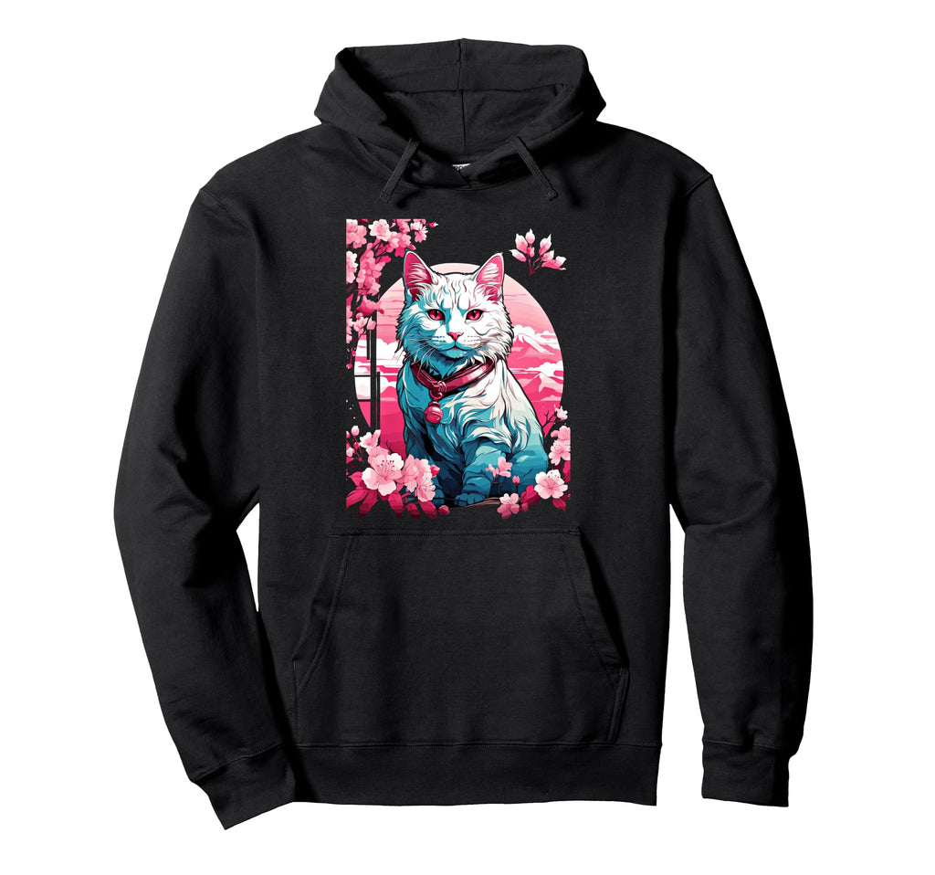 Anime Cat Japanese Vaporwave Aesthetic Hoodie - Unique Graphic for Adults - T-Shirt, Sweatshirt, Hoodie