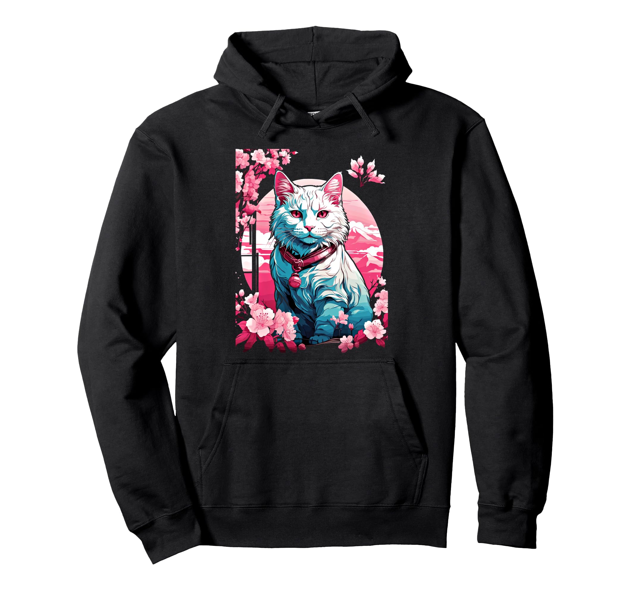 Anime Cat Japanese Vaporwave Aesthetic Hoodie - Unique Graphic for Adults - T-Shirt, Sweatshirt, Hoodie