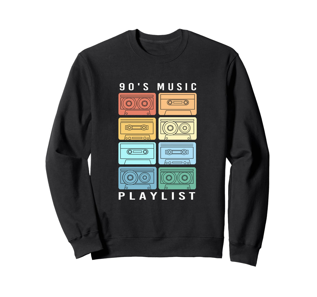 90S Music Playlist Mixtape Colorful Sweatshirt - Graphic Print for Adults - T-Shirt, Sweatshirt, Hoodie