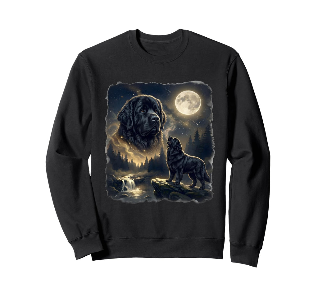 Newfoundland Dog Howling To Moon Sweatshirt - Casual Everyday Wear Unisex - T-Shirt, Sweatshirt, Hoodie